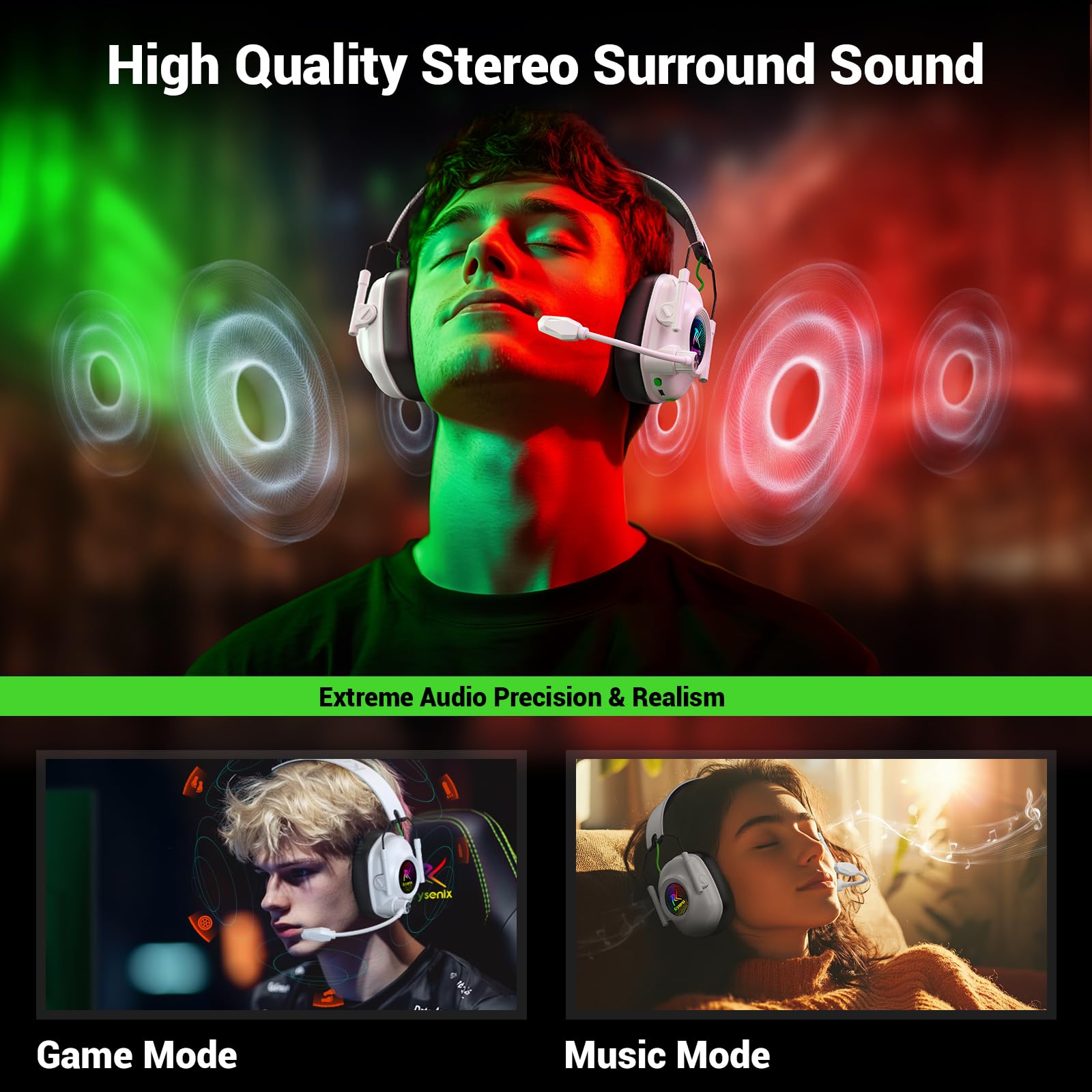 Premium Wireless Gaming Headset with Noise-Canceling Mic - Compatible with PC, PS5, PS4, Nintendo Switch & Mac | 2.4GHz Wireless & Bluetooth 5.4 | 50mm Drivers, RGB Lighting, 40H Battery Life (White) - Perfect for Competitive Gaming, Streaming & Long Gaming Sessions