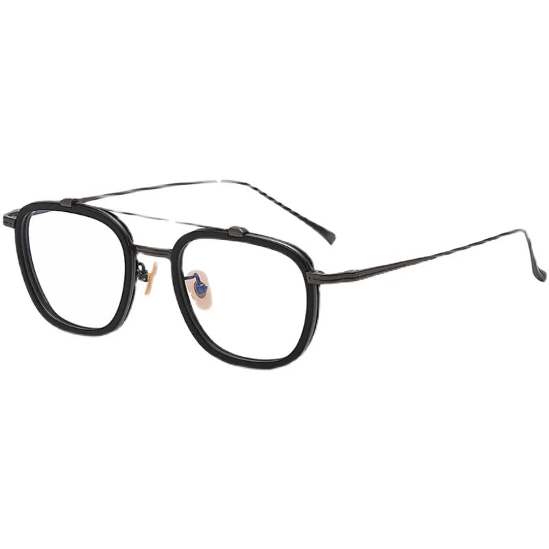 Stylish Aimee Unisex Full Rim Square Double Bridge Acetate & Titanium Eyeglasses Frame 20218 - Perfect for Work, Reading & Fashion Accessories