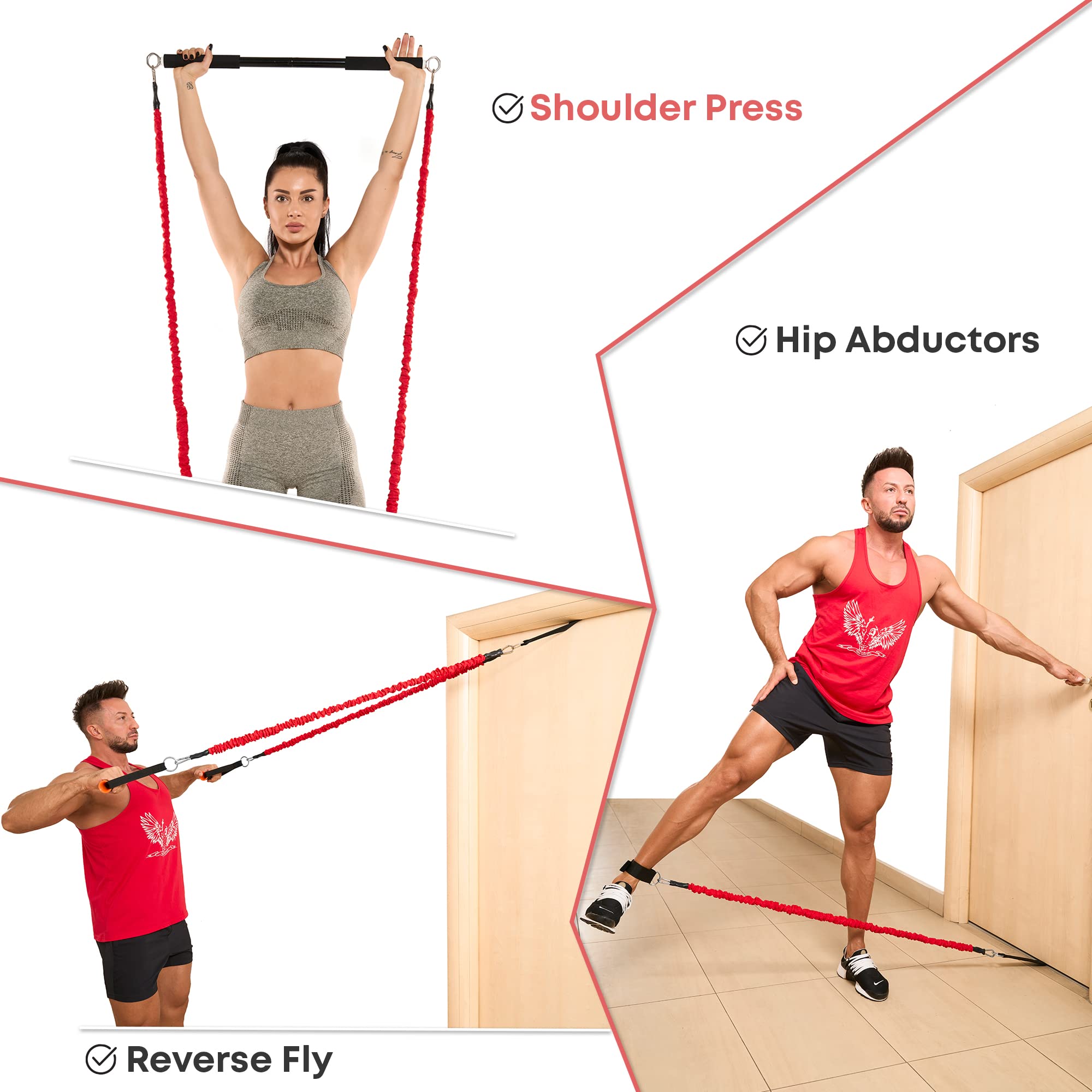 Premium Adjustable Resistance Band Bar for Full-Body Workout - Squats, Biceps, Triceps, Shoulders & Back Training - 3-Piece Steel Pilates Bar for Home Gym & Travel Fitness - Perfect for Strength Training, Physical Therapy & Portable Exercise Routines