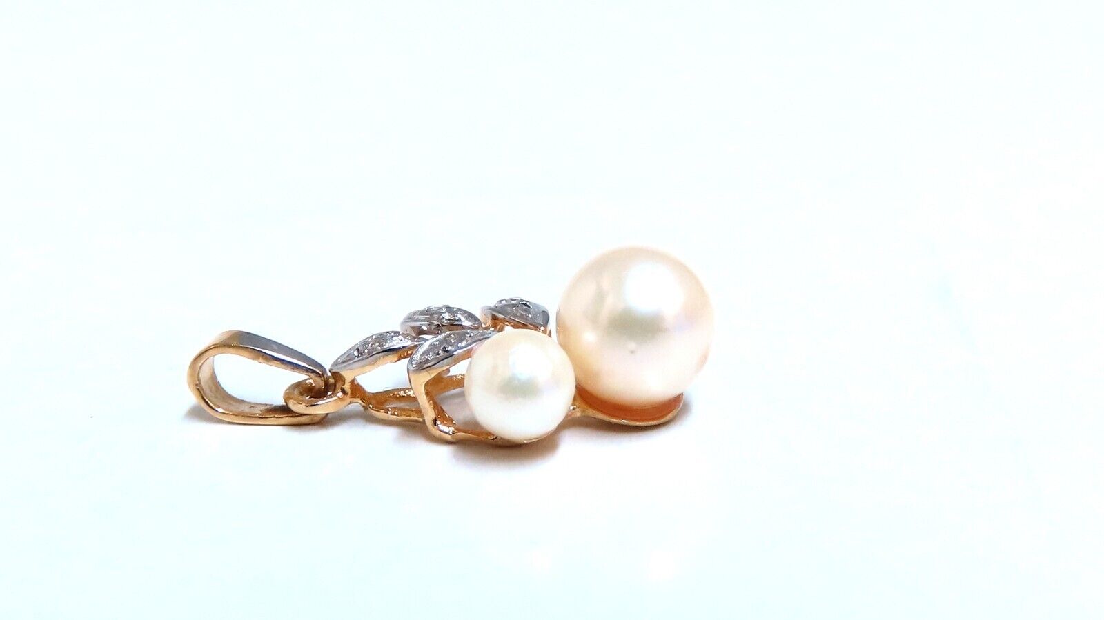 6.5mm & 4.5mm Genuine Pearl and Diamond Pendant Necklace in 14K Gold - Elegant Jewelry Gift for Women, Perfect for Weddings, Anniversaries and Special Occasions