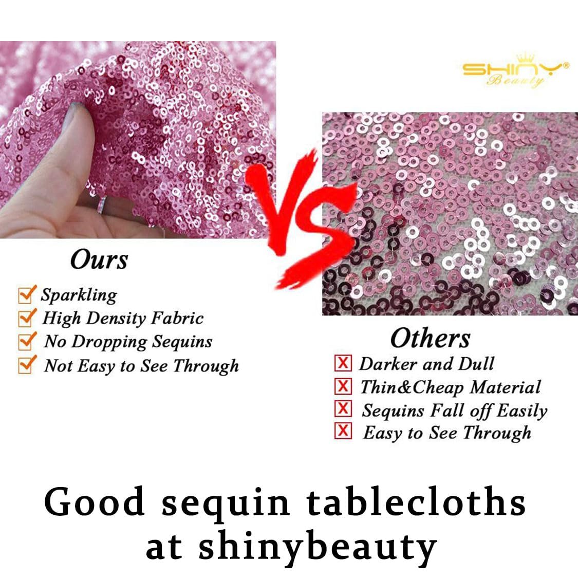 ShinyBeauty Pink Gold Sequin Tablecloth 90x132 Inch - Sparkling Rectangular Table Cover for Wedding, Party, Banquet Decor - Glamorous Fuchsia Pink Fabric for Special Occasions - Perfect for Birthday Celebrations, Anniversary Dinners and Holiday Events