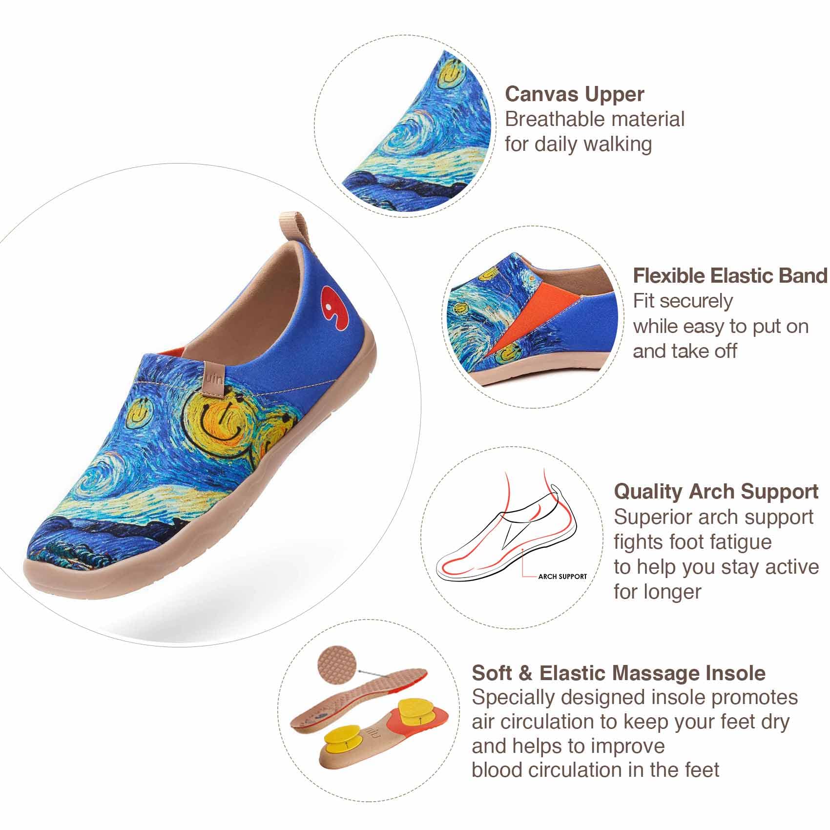 UIN Men's Slip-On Canvas Sneakers - Lightweight Comfortable Walking Shoes for Casual Wear & Travel | Breathable Loafers with Artistic Paint Design | Perfect for Daily Commute, Weekend Outings & Vacation Trips