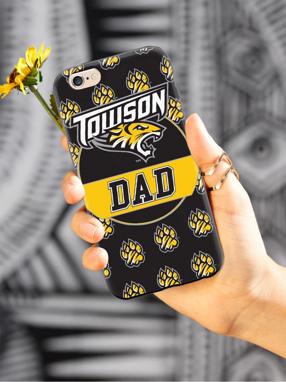 3D Textured iPhone 15 Pro Max Case - Shockproof Rubber Bumper Cover - Protective Phone Case for Apple iPhone 15 Pro Max - College Dad Gift - Towson University Tigers Design - Perfect for School, Work & Daily Use