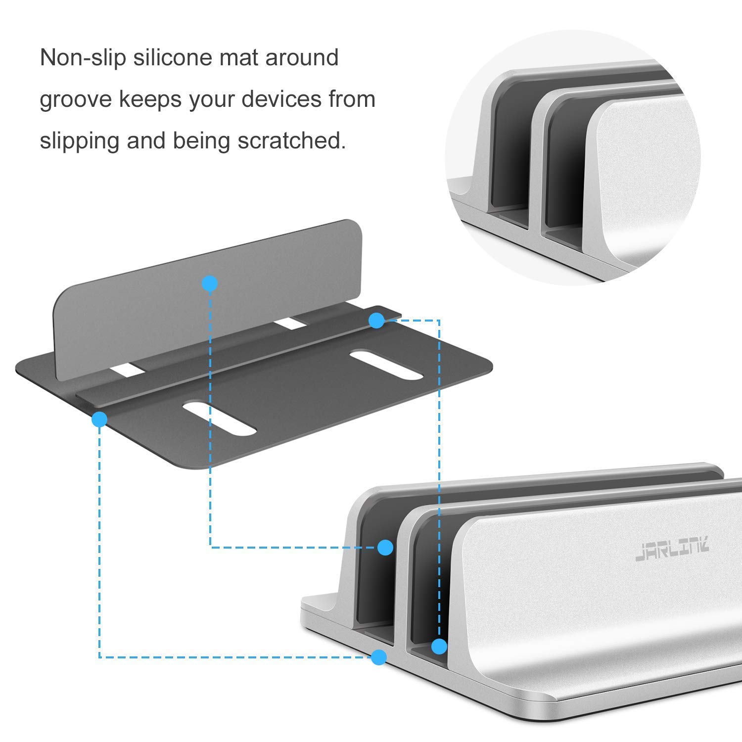 JARLINK Vertical Laptop Stand with Docking Station - Adjustable Double Desktop Stand Holder for Laptop (Up to 17.3