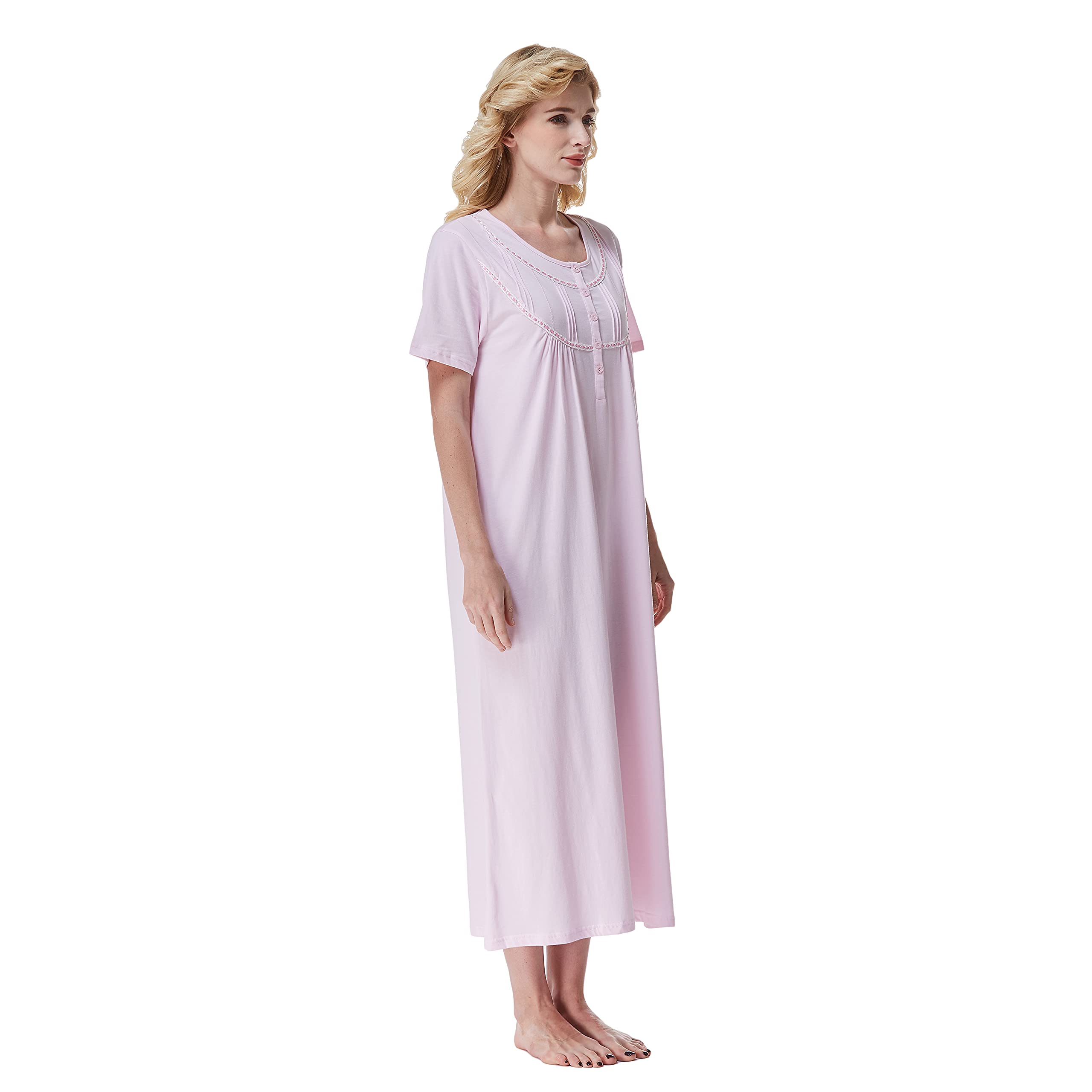 Keyocean Women's 100% Cotton Short Sleeve Nightgown - Soft & Lightweight Sleepwear for Ladies - Perfect for Summer Nights & Relaxing at Home