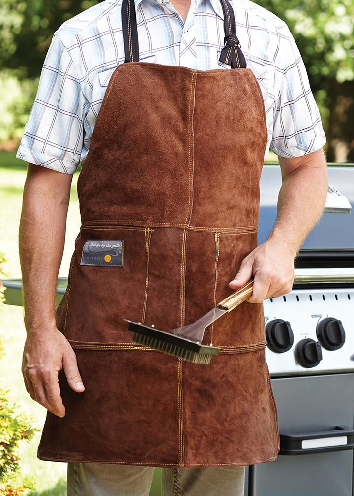 Premium Leather Grill Apron for Men & Women - Adjustable One Size Fits Most - Durable Brown BBQ Cooking Apron - Perfect for Outdoor Grilling, Backyard BBQ Parties & Camping Cooking