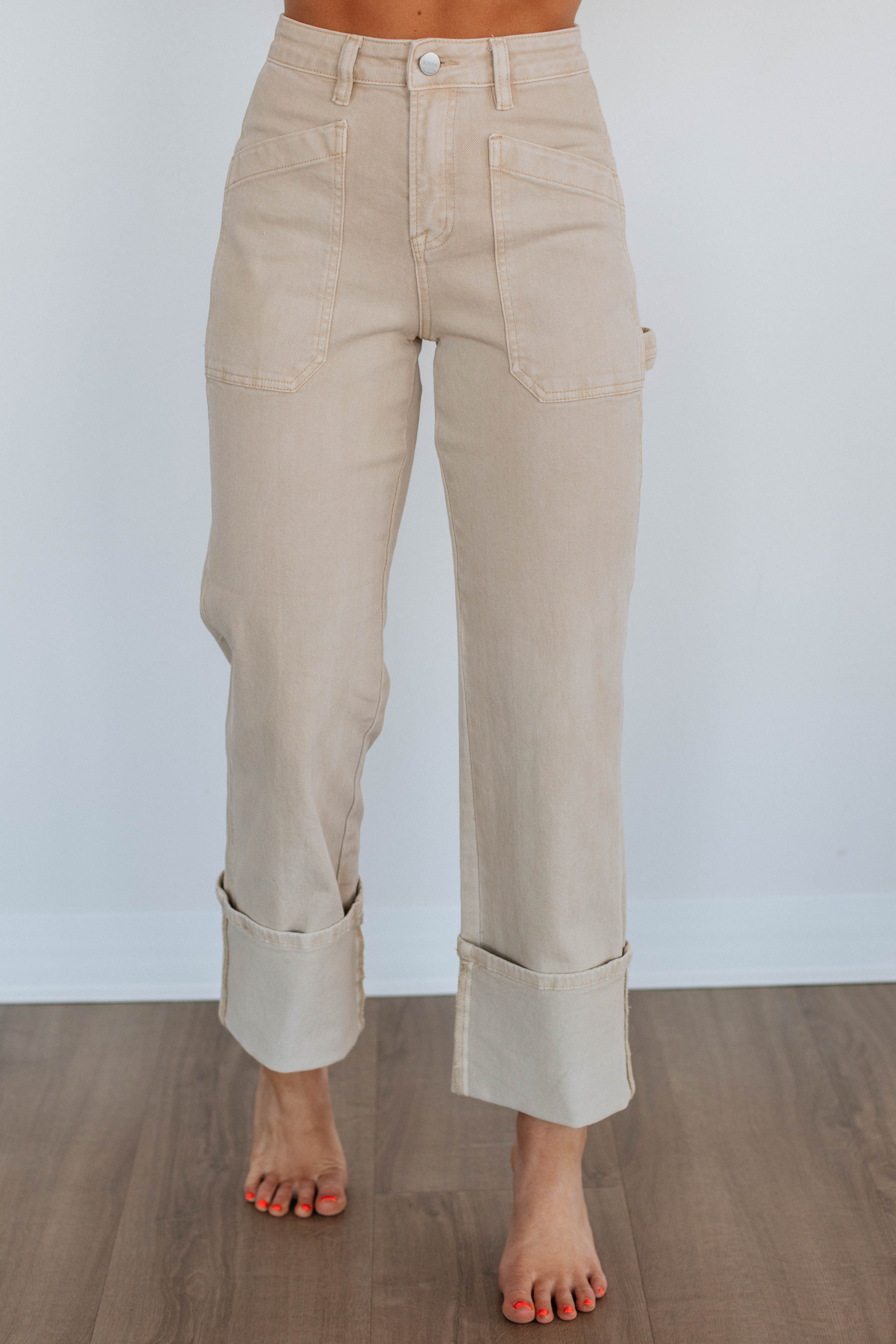 Erin Risen Women's High Waist Skinny Jeans in Khaki - Stretchy Comfort Denim Pants for Casual Wear & Everyday Outfits