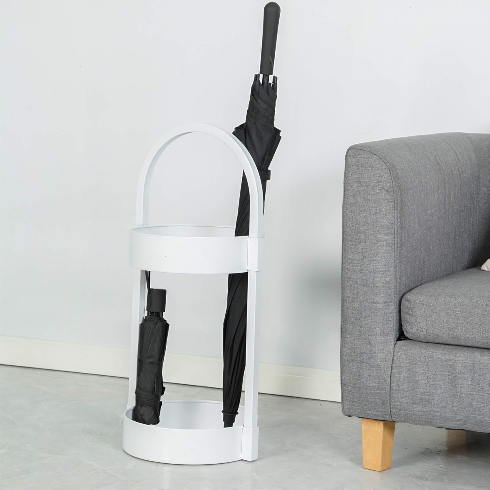 Modern Round Quick-Dry Umbrella Stand with Water Tray - Portable Metal Waterproof Umbrella Holder for Hallway, Home, Office & Outdoor Use - Durable & Stylish White Design - Perfect for Entryways, Porches & Mudrooms