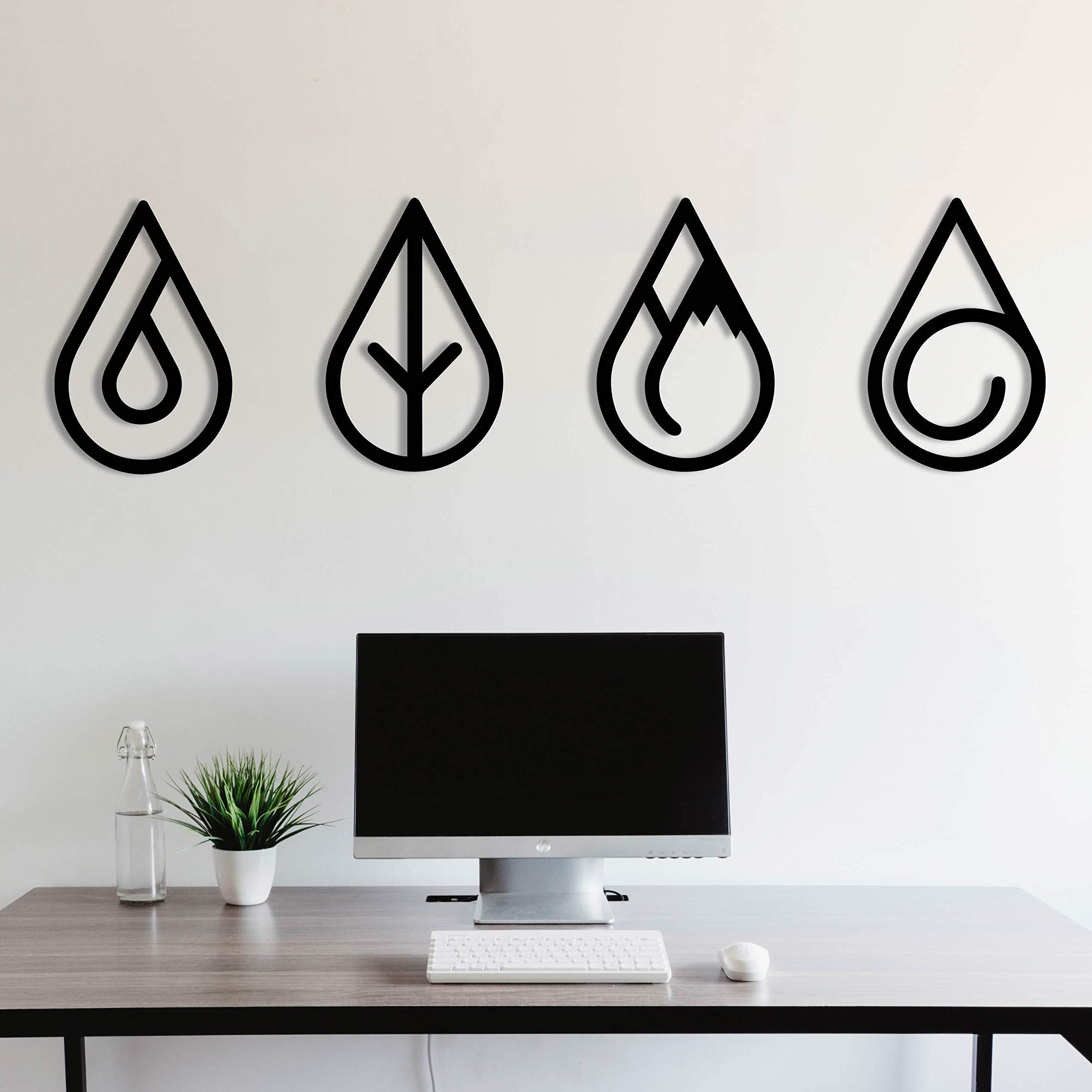 Four Elements Wooden Wall Art - Handcrafted Home Decor, Unique Housewarming Gift, Large & Small Sizes - Perfect for Living Room, Bedroom, or Office Wall Decoration