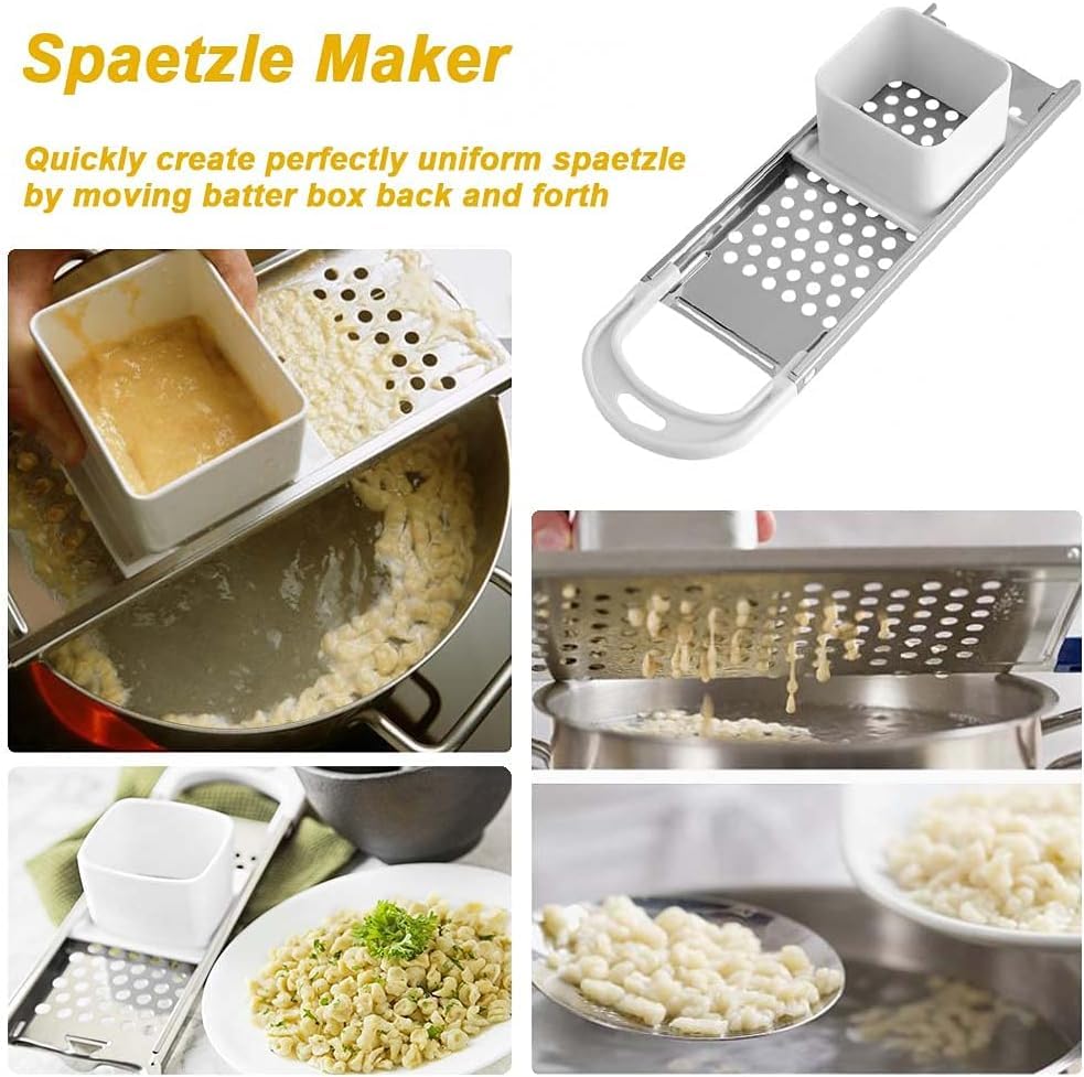 Premium Stainless Steel Spaetzle Maker & Noodle Dumpling Press - Manual Pasta Maker with Safety Pusher for German Spaetzle, Asian Noodles & Homemade Pasta | Perfect for Kitchen, Restaurant & Gourmet Cooking