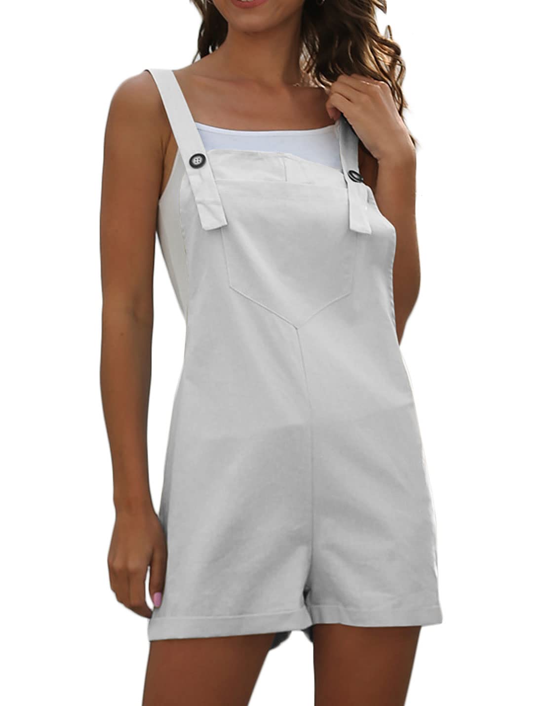 Jenkoon Women's Casual Sleeveless Jumpsuit - Adjustable Straps, Cuffed Hem, Cotton Linen Bib Overalls Romper Shorts | Perfect for Summer Outfits, Beach Wear & Casual Street Style