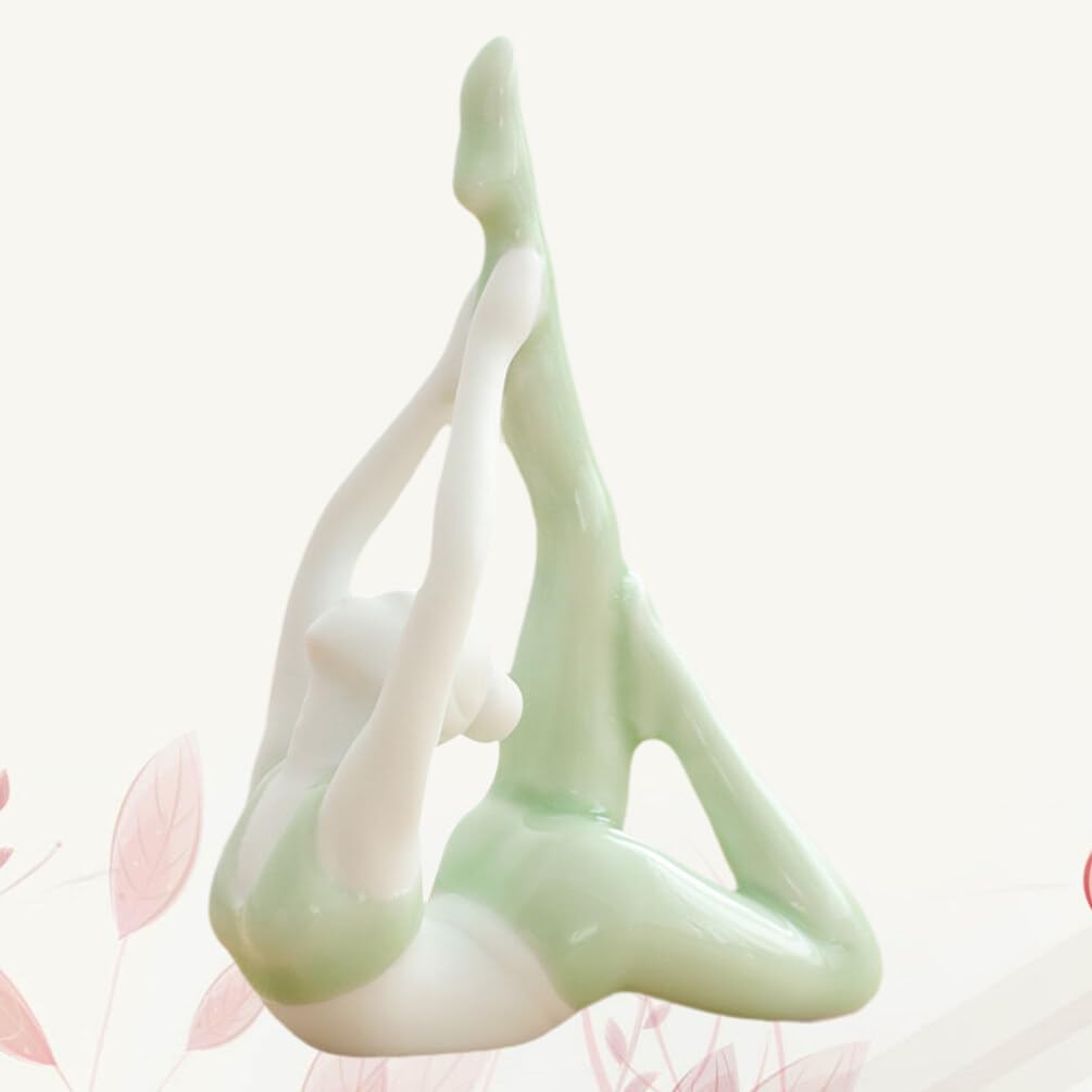 VICASKY Light Green Ceramic Yoga Pose Statue - Meditation & Yoga Figurine Collection, Decorative Girl Sculpture for Desktop, Shelf & Coffee Table - Perfect for Yoga Studios, Home Decor & Mindful Spaces