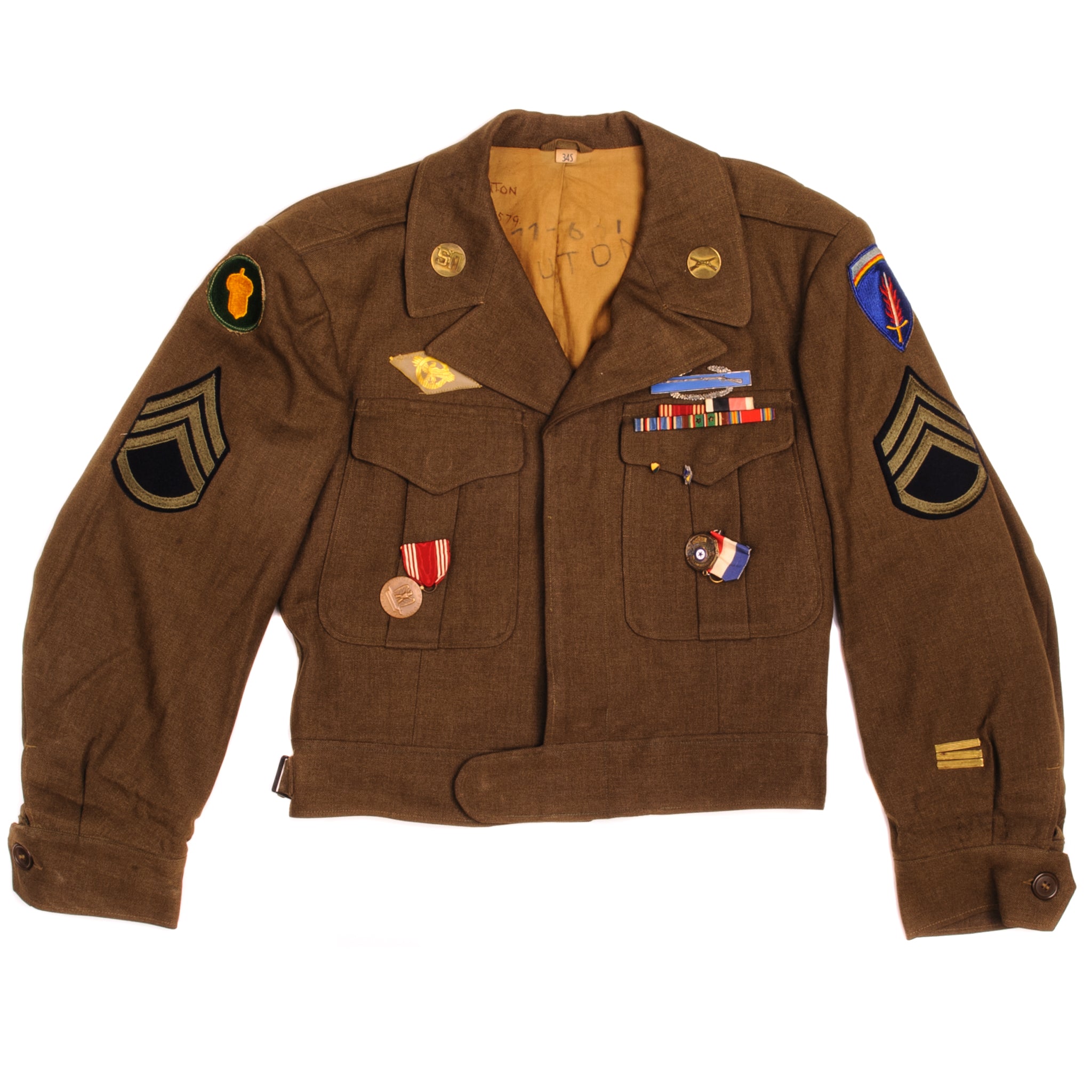 Vintage US Army WWII Wool Field Jacket Size 34S - Authentic Military Jacket with Patches, Insignias & Ribbons - Perfect for Collectors, Reenactments & Vintage Fashion