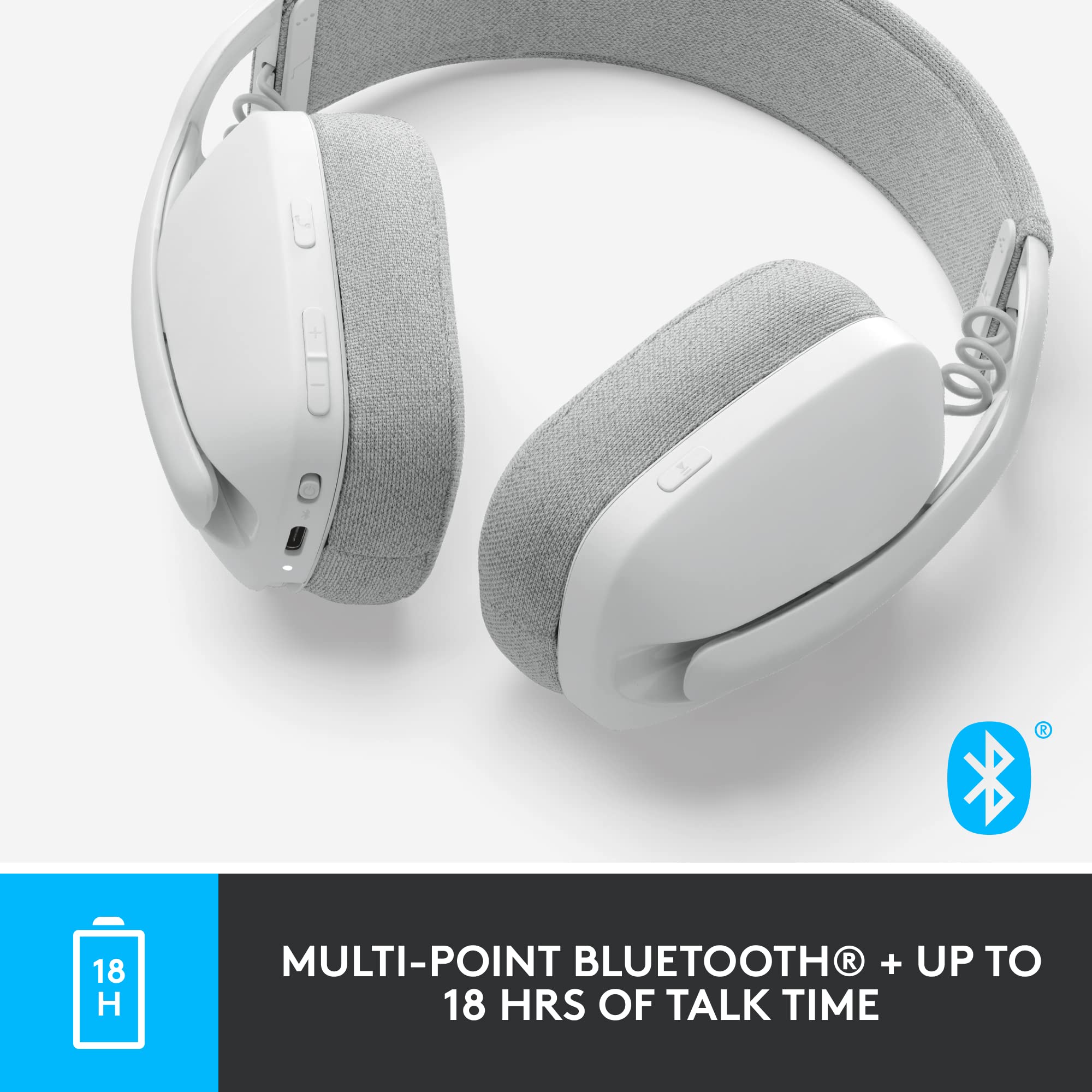 Logitech Zone Vibe 100 Lightweight Wireless Bluetooth Headphones with Noise Cancelling Mic - Over Ear Comfort for Work Calls, Music & Gaming | Compatible with Teams, Zoom, Google Meet | Perfect for Home Office, Remote Work & Online Classes (Off White)