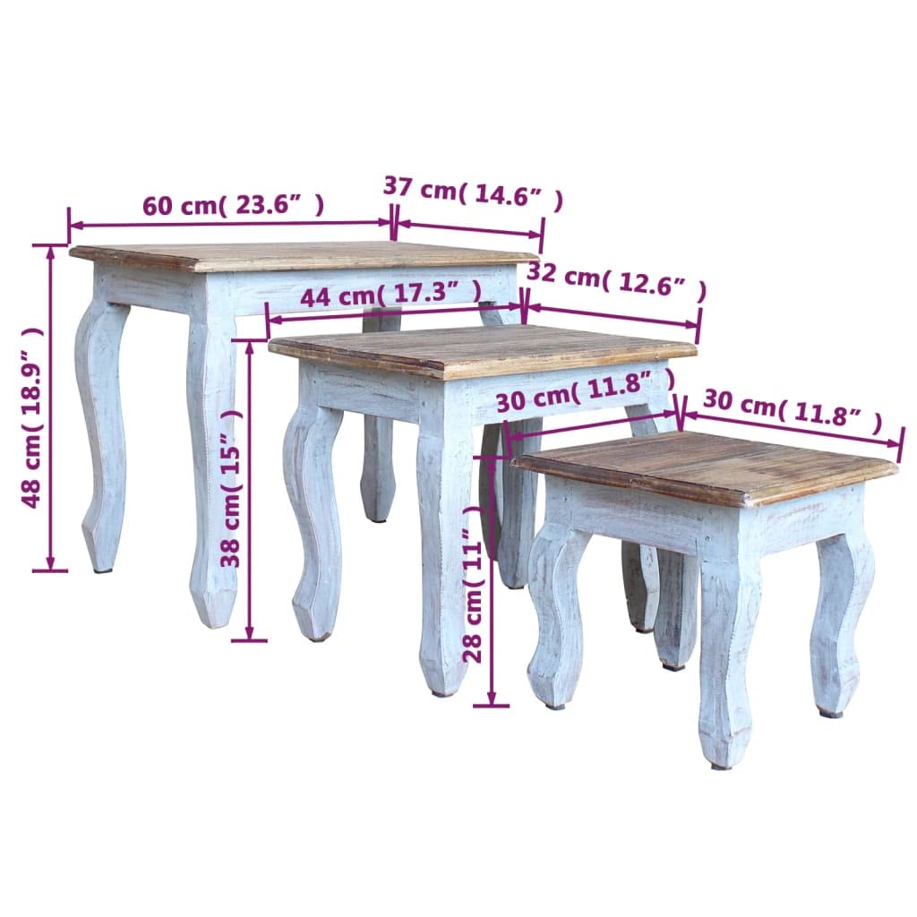 3-Piece Solid Mahogany Wood Nesting Table Set - Space-Saving Living Room Furniture for Small Spaces, Coffee Table & Side Table Combo - Perfect for Apartments, Dorms & Home Decor