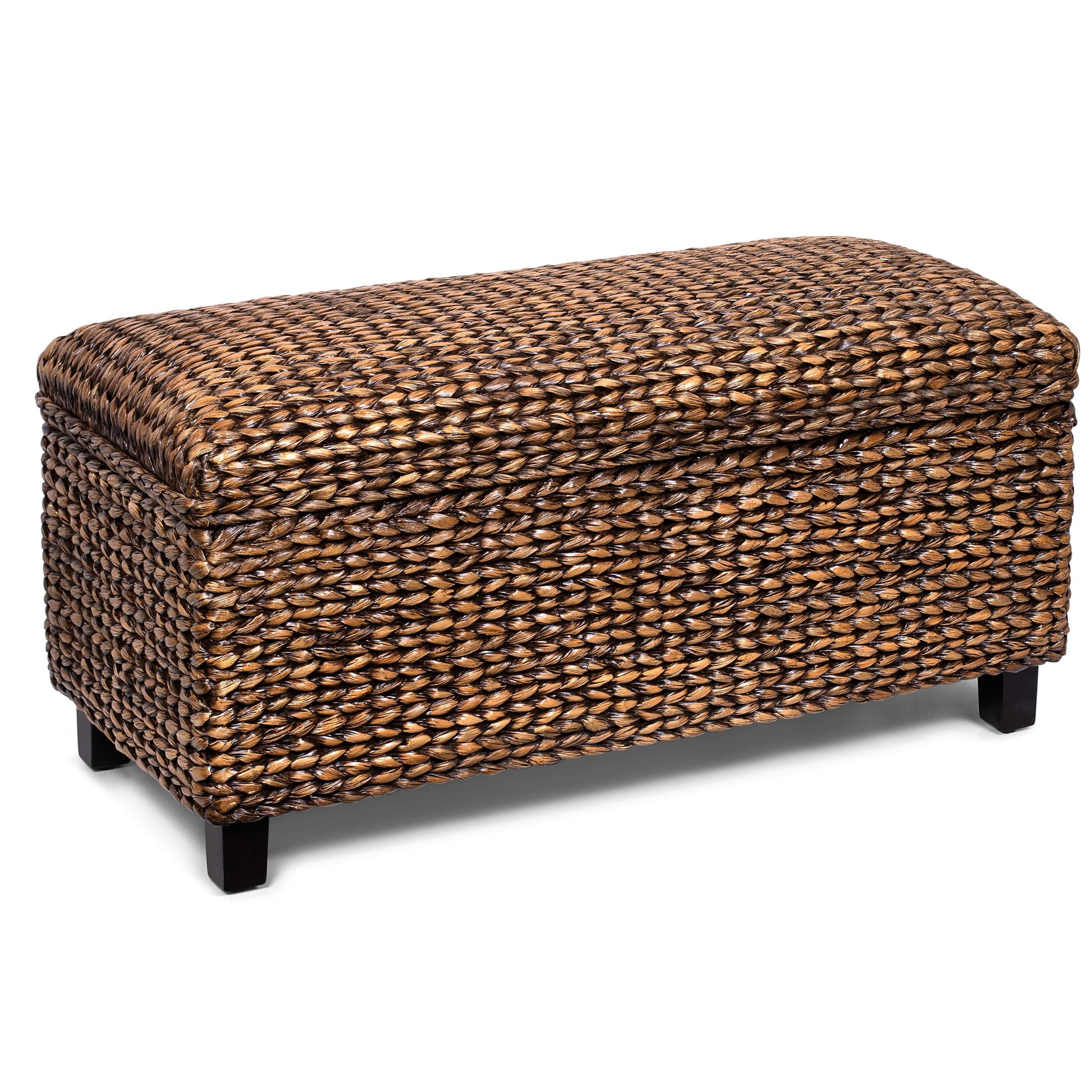 BIRDROCK HOME Storage Ottoman Bench with Safety Hinges - Espresso Brown Wash Upholstered Bedroom Storage Trunk - Multi-Functional Chest for Living Room, Bedroom & Entryway Organization