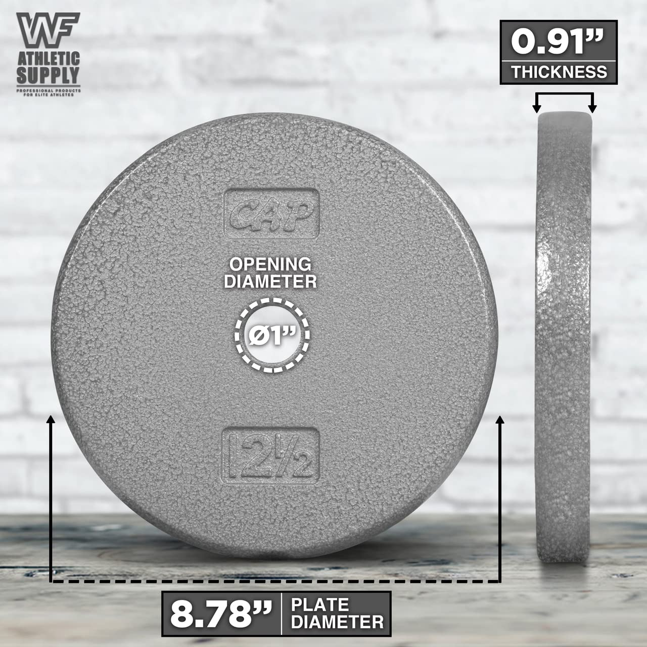 CAPHAUS Grey Solid Cast Iron Weight Plates - 1-Inch Center Hole for Standard Barbells & Dumbbells (1.25LB to 50LB Options) - Perfect for Home Gym, Strength Training & CrossFit Workouts