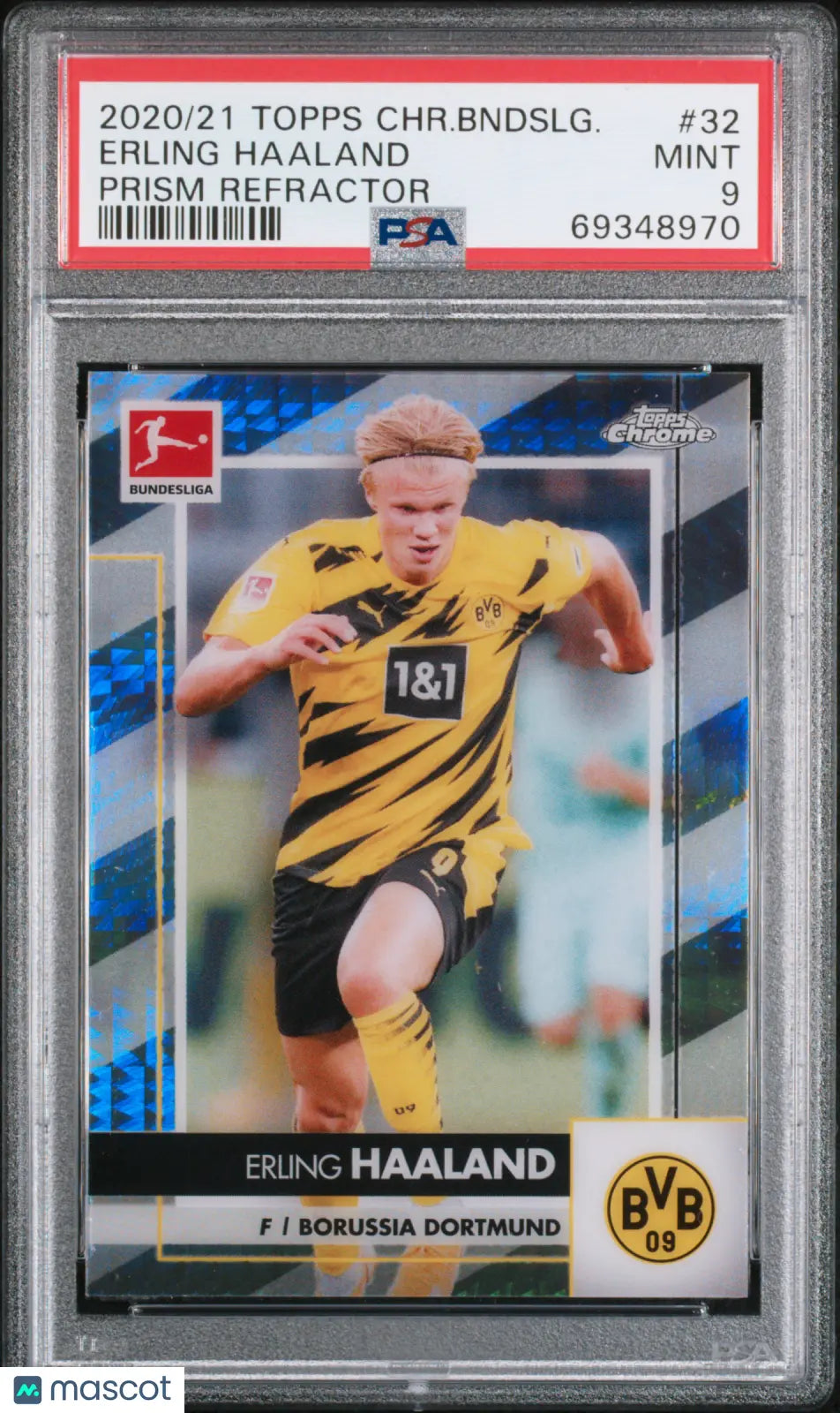 2020 Topps Chrome Bundesliga Erling Haaland Prism Refractor PSA 9 /199 - Rare Soccer Trading Card for Collectors & Investors - Perfect for Display, Gifts, and Sports Memorabilia Collections