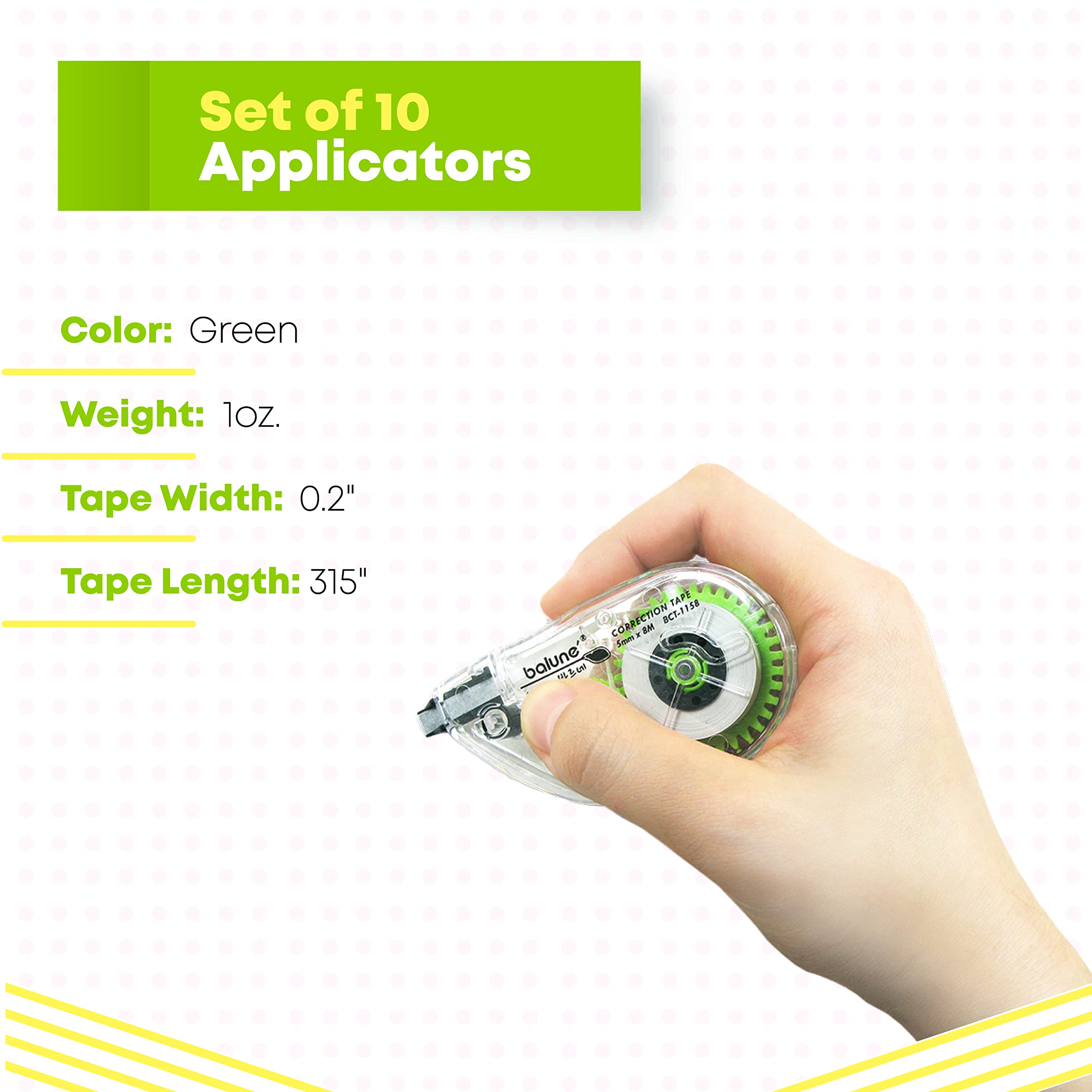 10 Pack Correction Tape - 315 Inches Each, Tear-Resistant & Eco-Friendly - Ergonomic Design for Smooth Writing - Perfect for Teachers, Students & Office Use