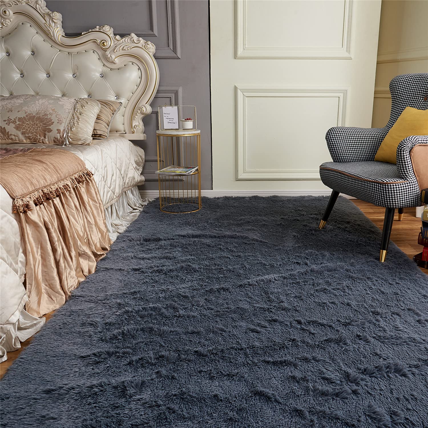 Arbosofe Soft Fluffy Shaggy Area Rugs - 4'x6' Dark Grey Nursery Rug for Living Room, Bedroom & Playroom | Ultra-Plush Kids Room Carpet for Girls & Boys | Perfect for Cozy Home Decor & Play Areas