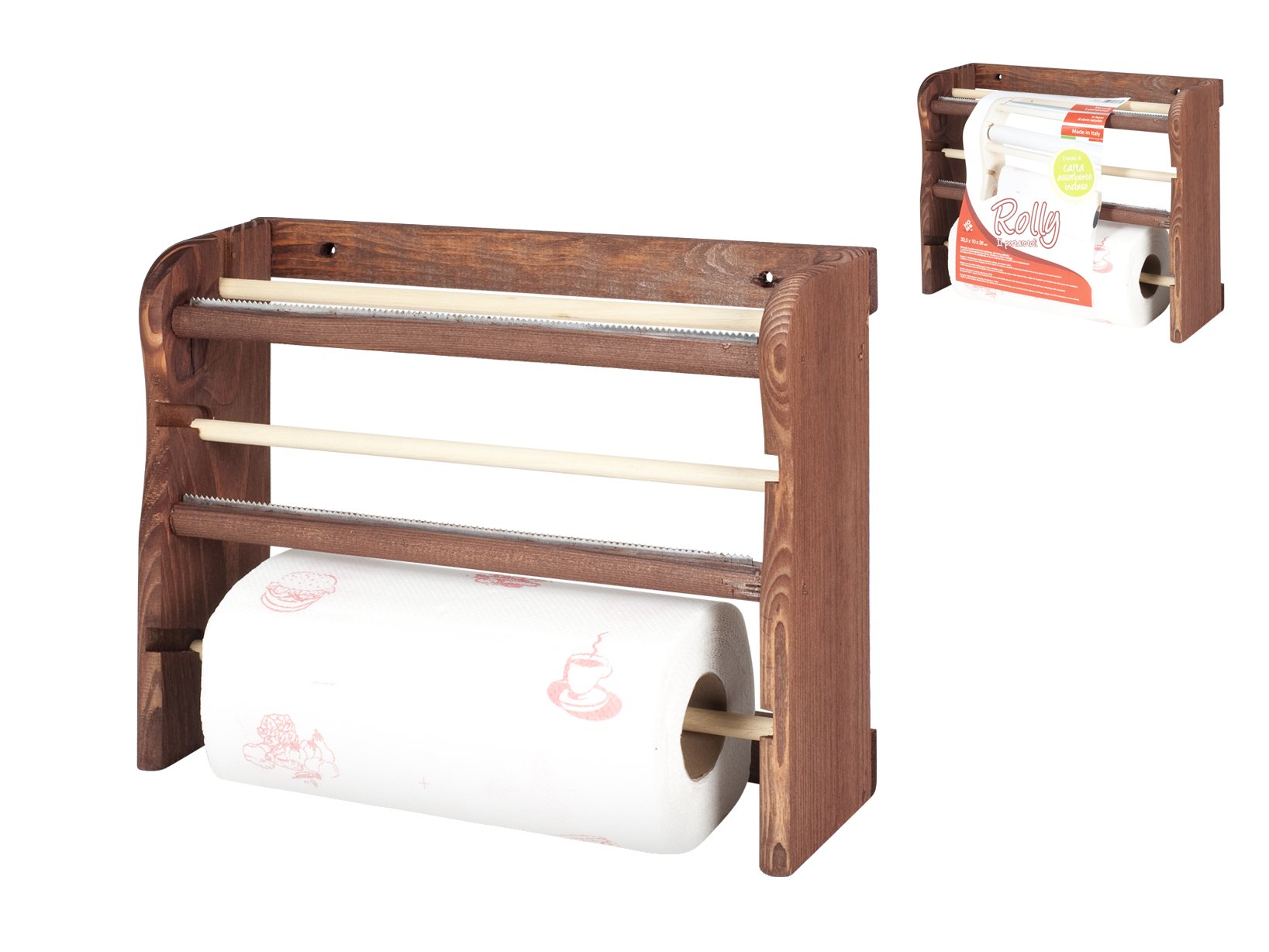 3 Rolls Dark Wood Cooker Shelf - 34 x 11 x 26 cm Kitchen Organizer for Spice Racks, Cutting Boards & Utensils - Perfect for Pantry, Cabinet or Countertop Storage