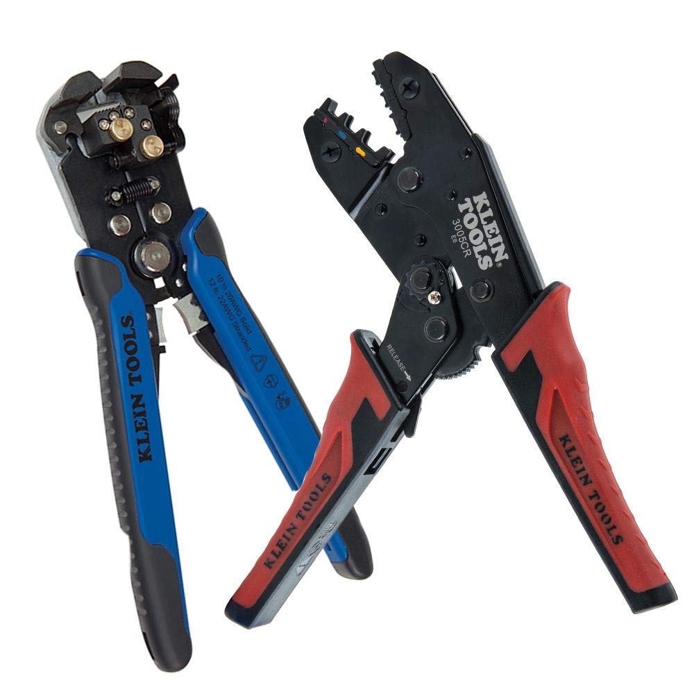 Klein Tools 80013 Professional Electrical Wiring Tool Kit - Automatic Wire Stripper & Ratcheting Crimper | 2-Piece Set with 11063W Wire Cutter/Stripper | Perfect for Electricians & DIY Home Wiring Projects
