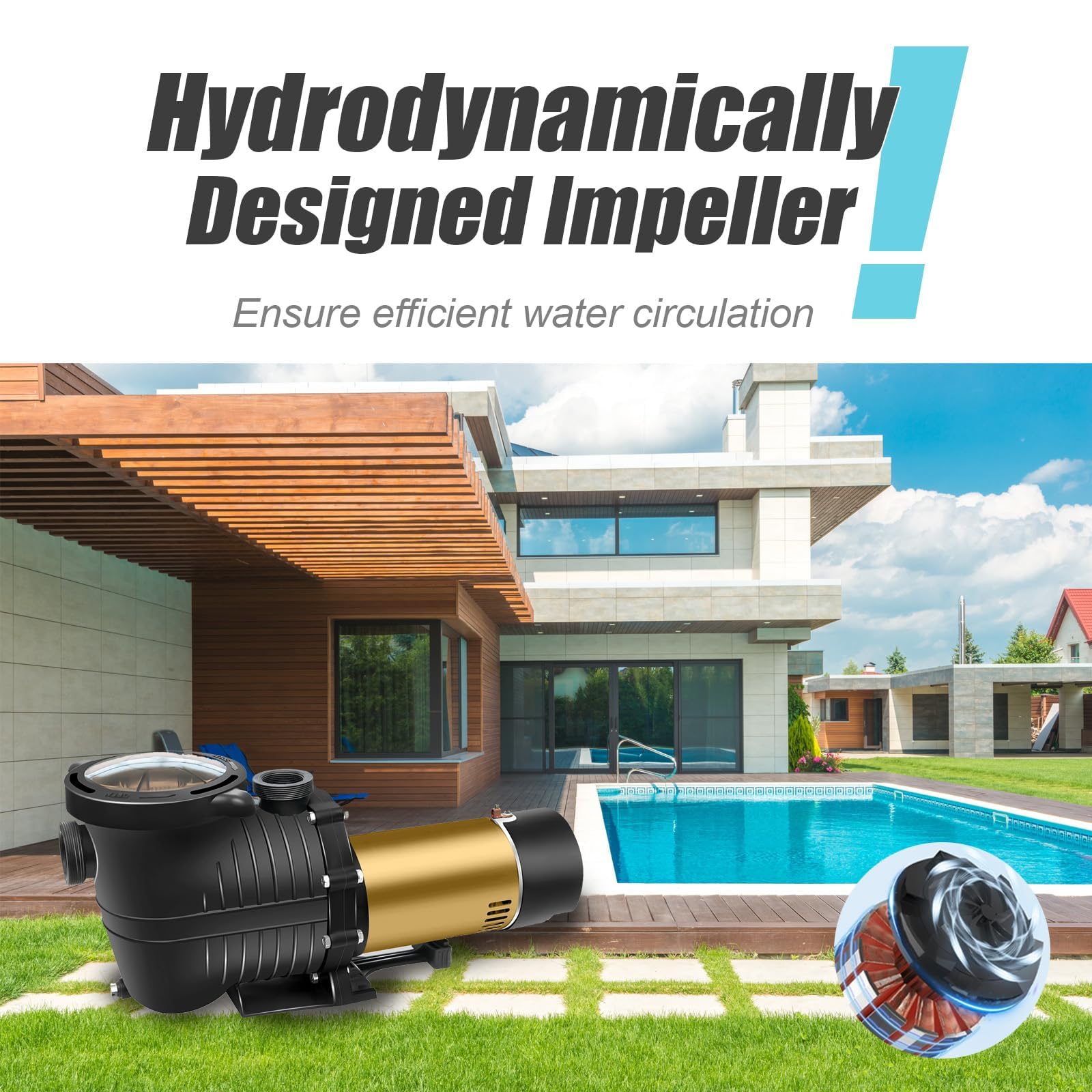 1.5HP Two Speed Energy Efficient Swimming Pool Pump - 5400GPH Water Flow, 42FT Max Head, 115V with Power Cord - Perfect for In-Ground and Above Ground Pools, Ideal for Pool Maintenance and Water Circulation