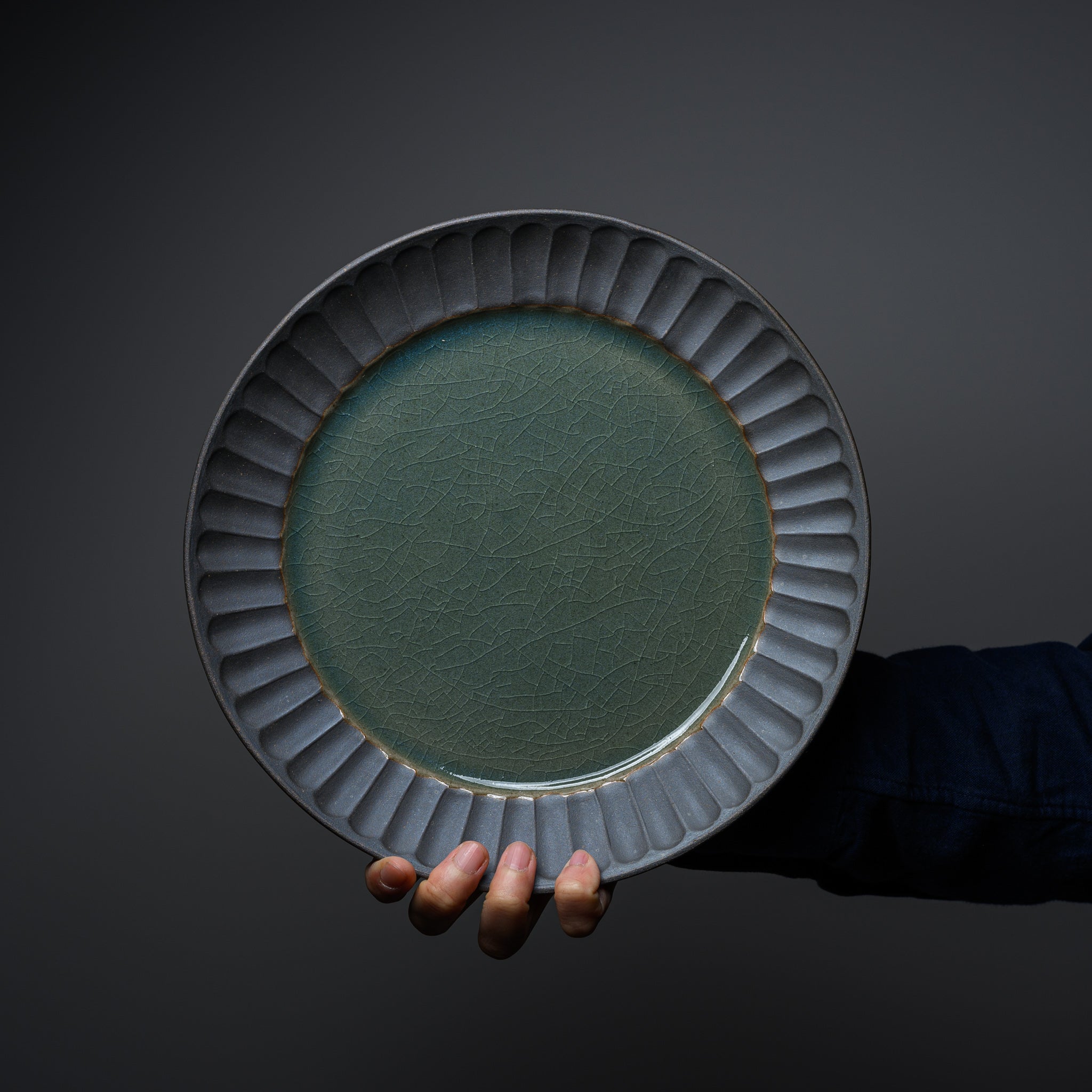 Wakasama Kiln Ceramic Jade Shallow Bowl - 24cm Handcrafted Pottery for Japanese Tea Ceremony, Sushi Serving & Home Decor