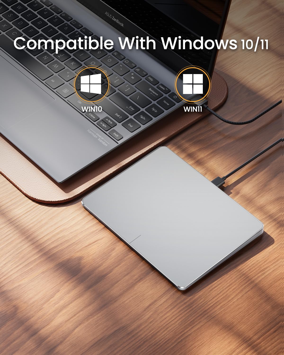 ProtoArc USB Trackpad for Windows 10/11 - Large Wired Touchpad Mouse with High Precision Navigation, Ultra Slim Portable Aluminum Touchpad for Desktop & Laptop (White Silver) - Perfect for Office Work, Graphic Design & Home Computing