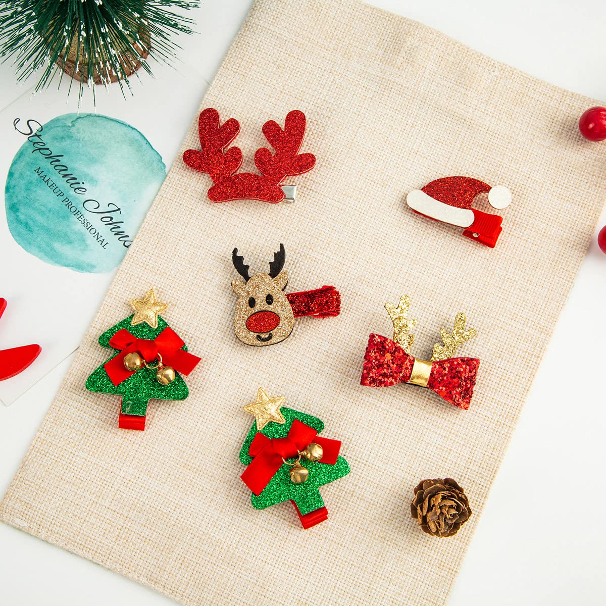 6 Pcs Cute Alligator Hair Clips with Bows for Girls - Barrettes Hair Accessories Set, Perfect Gift for Baby & Toddlers (Christmas-B) - Great for School, Parties & Holiday Outfits