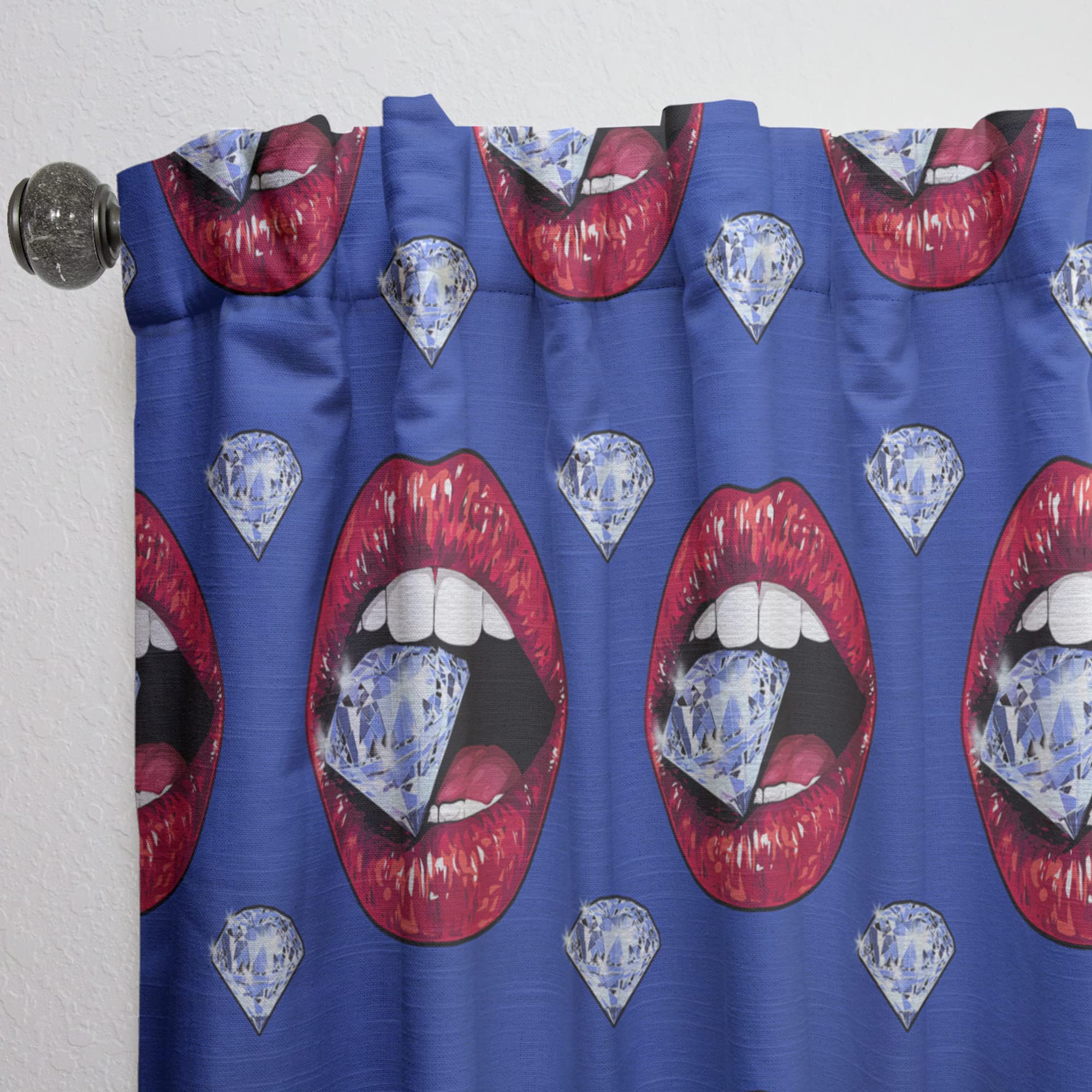 Bright Red Lips Holding A Sparkling Brilliant Thermal Insulated Curtains - Single Panel 52x95 Inches - Elegant Drapes for Bedroom & Living Room - Perfect for Home Decor, Privacy & Light Control