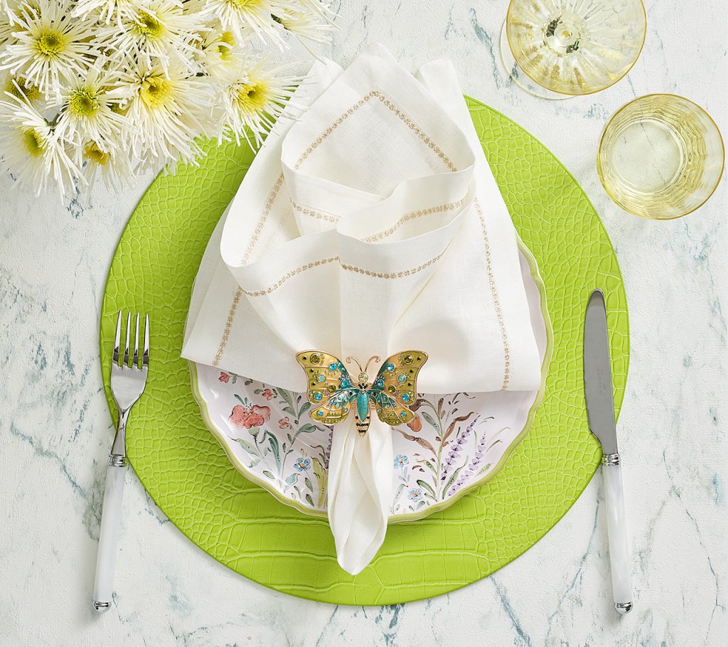 Arbor Napkin Ring Set of 4 - Blue & Green Cloth Napkin Holders in Gift Box for Wedding, Dinner Party & Holiday Table Decor