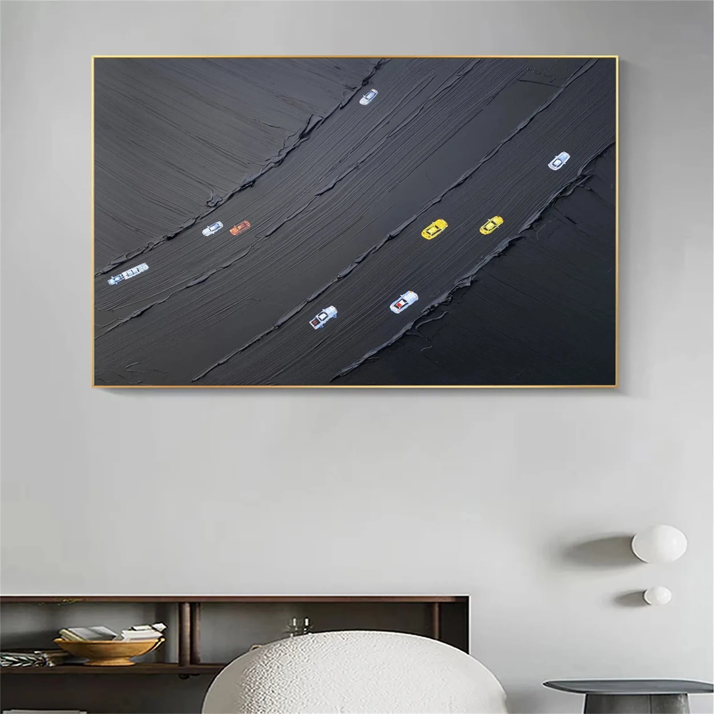 Black Minimalist Textured Painting Canvas - Modern Abstract Wall Art for Home & Office Decor #MZ091 | Perfect for Living Room, Bedroom & Office Spaces