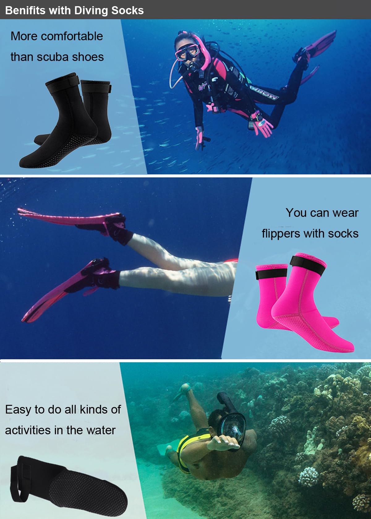 3mm Neoprene Socks for Men & Women - Waterproof Sand Socks, Surf Booties, Dive Boots for Swimming, Surfing, Scuba Diving & Water Sports