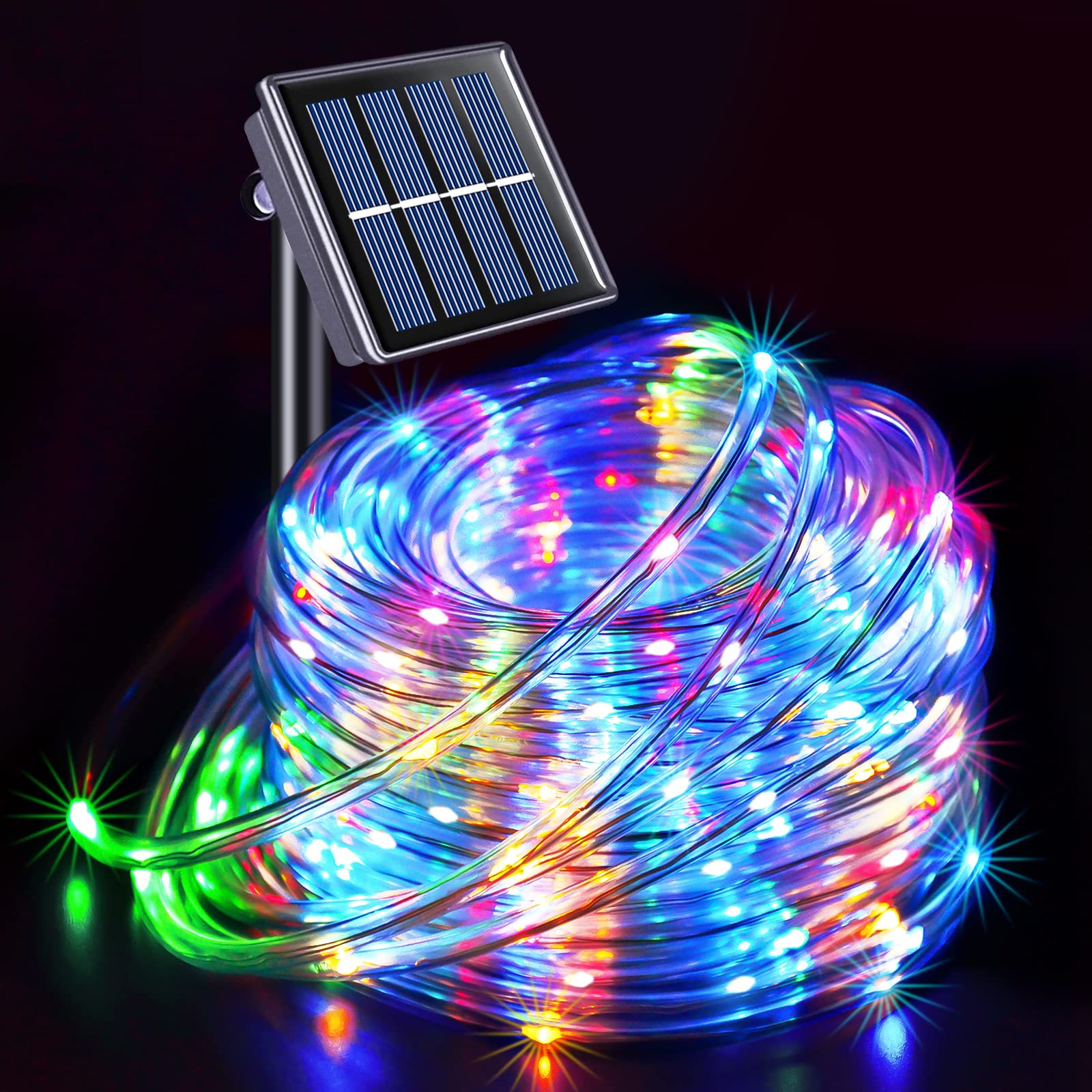 JMEXSUSS 200 LED Solar Rope Lights - 66ft Waterproof Outdoor String Lights with 8 Modes, IP65 Rating for Trampoline, Basketball Hoop, Ladder, Slide, Tent & Camping Decor (Multicolor) - Perfect for Backyard Parties, Garden Lighting & Nighttime Outdoor Activities