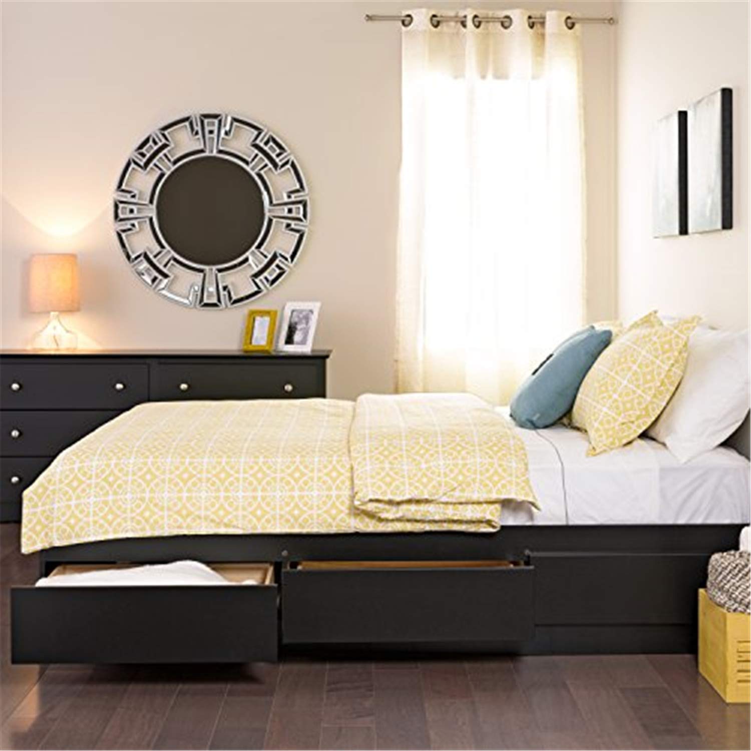 Prepac Mate's Queen 6-Drawer Minimalist Platform Storage Bed Frame - Modern Black Bedroom Furniture with Underbed Drawers (81.5