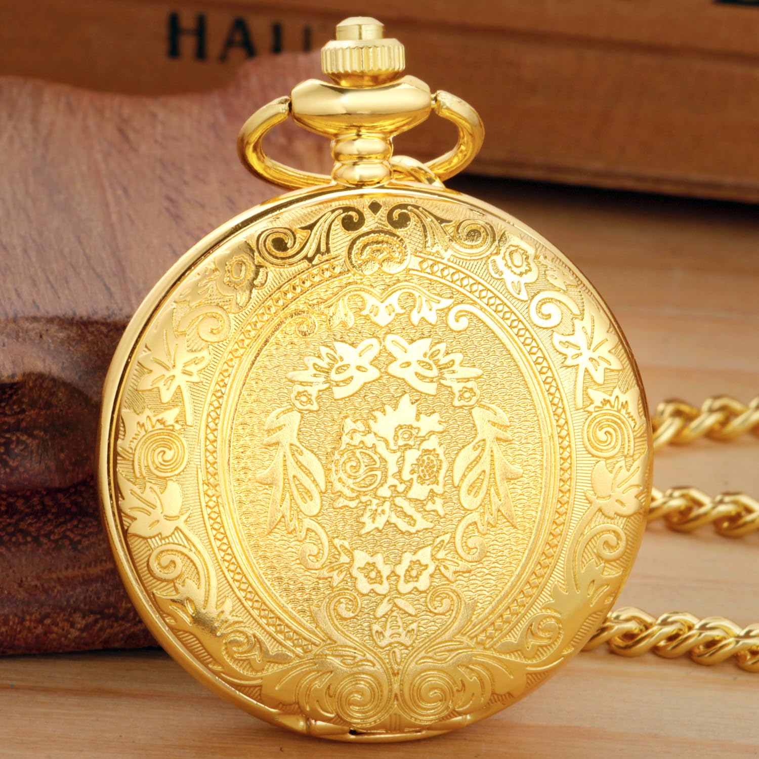 Gold Roman Numeral Pocket Watch with Chain for Men - Vintage Gift & Wedding Accessory