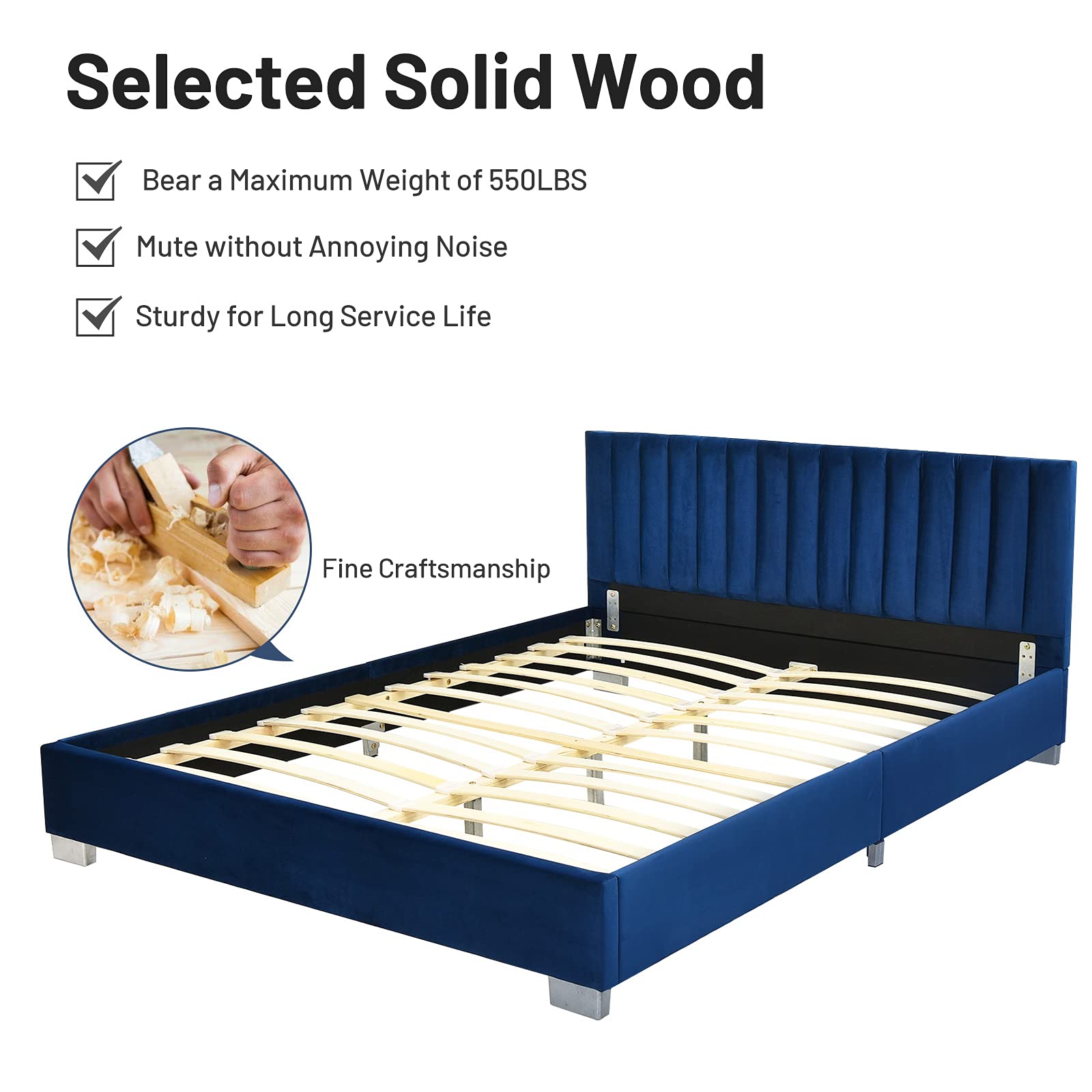 Giantex Full Size Bed Frame with Headboard - Vertical Tufted Upholstered Platform Bed with Heavy Duty Wood Slats Support | No Box Spring Needed | Easy Assembly | Navy Blue | Perfect for Modern Bedrooms, Guest Rooms & Small Spaces