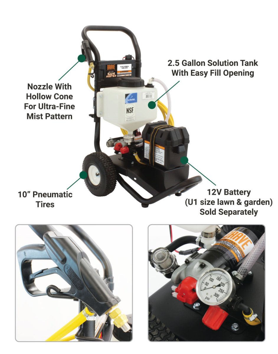 Brave Sani Mister - 2.5 Gallon Battery-Powered Disinfectant Sprayer with Ultra Fine Mist Technology for Home, Office & Commercial Sanitization