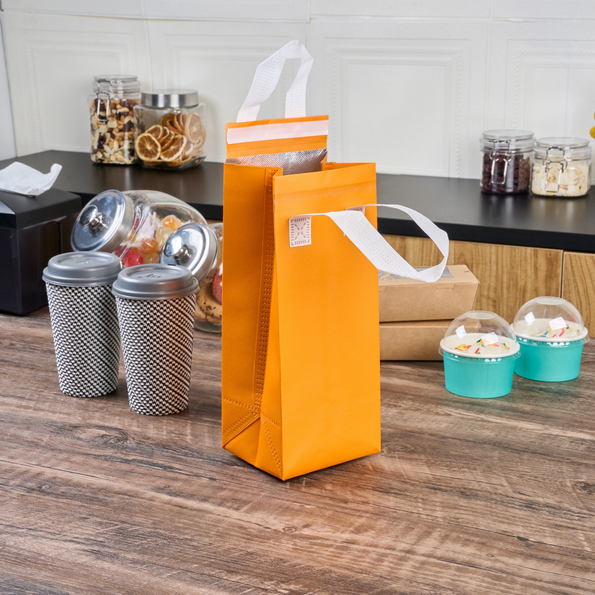 Orange Insulated Take Out Bags - Tamper Evident Food Delivery Bags (4.75
