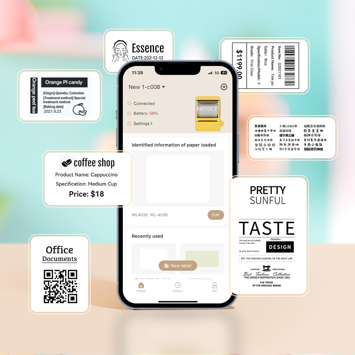 HPRT 2 Inch Portable Thermal Label Printer with Tape - Easy-to-Use Label Maker for Stickers, Storage Bins & Organization (Yellow) | Perfect for Home, Office & Warehouse Labeling Needs