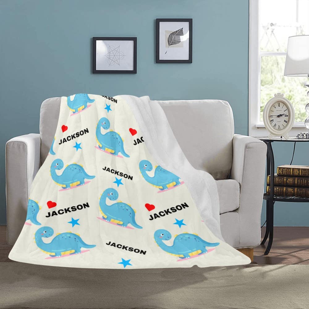 Custom Personalized Baby Blanket with Name - Dinosaur Themed Baby Boy Blanket for Newborn Gifts | Soft & Cozy Nursery Blanket for Crib, Stroller & Photo Shoots