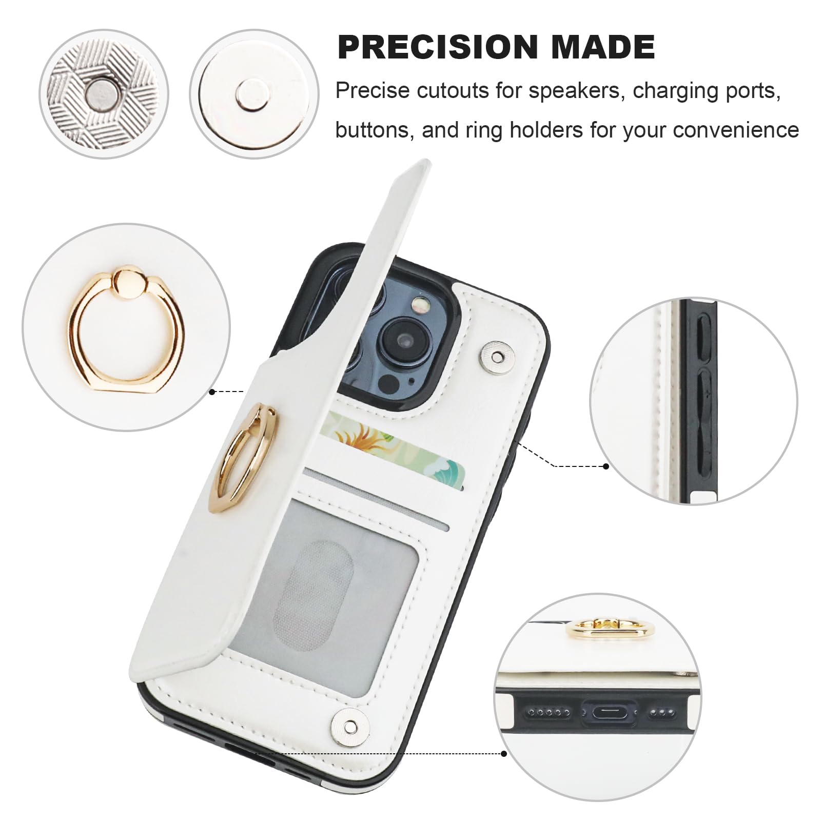 Premium 360° Rotating Ring Kickstand Wallet Case for iPhone 15 Pro (6.1