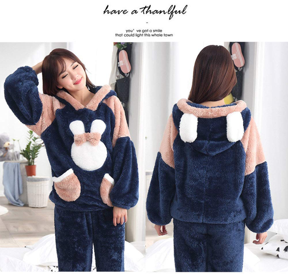 Women's Fleece Winter Pajama Set - Cozy Animal Rabbit Print Sleepwear for Women & Girls | 2-Piece Warm Pajamas for Cold Nights, Loungewear & Holiday Gifts