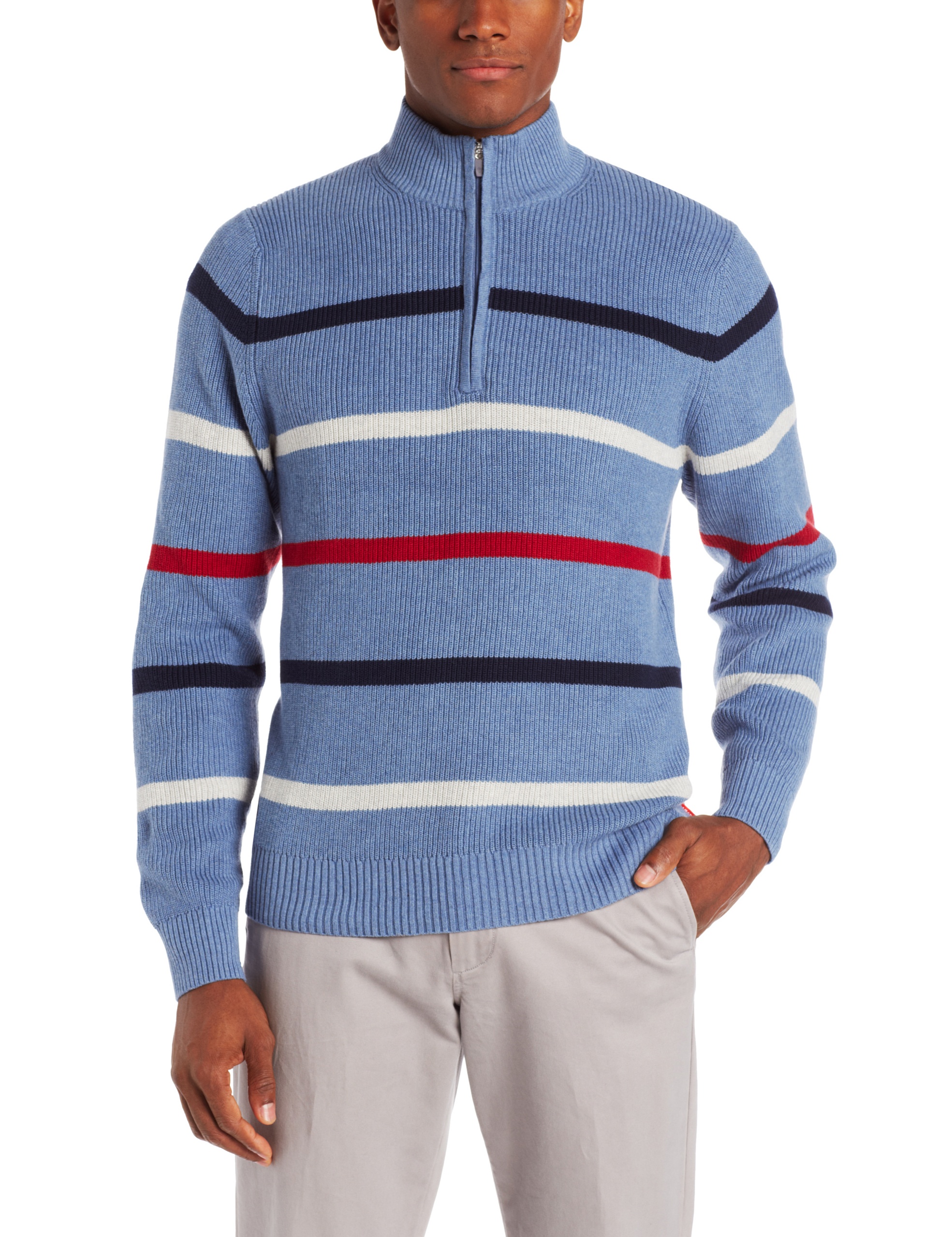 IZOD Men's 1/4 Zip Pullover Sweater - Striped Knit Casual Crewneck Top for Fall & Winter | Office Wear, Weekend Outfits, and Outdoor Activities