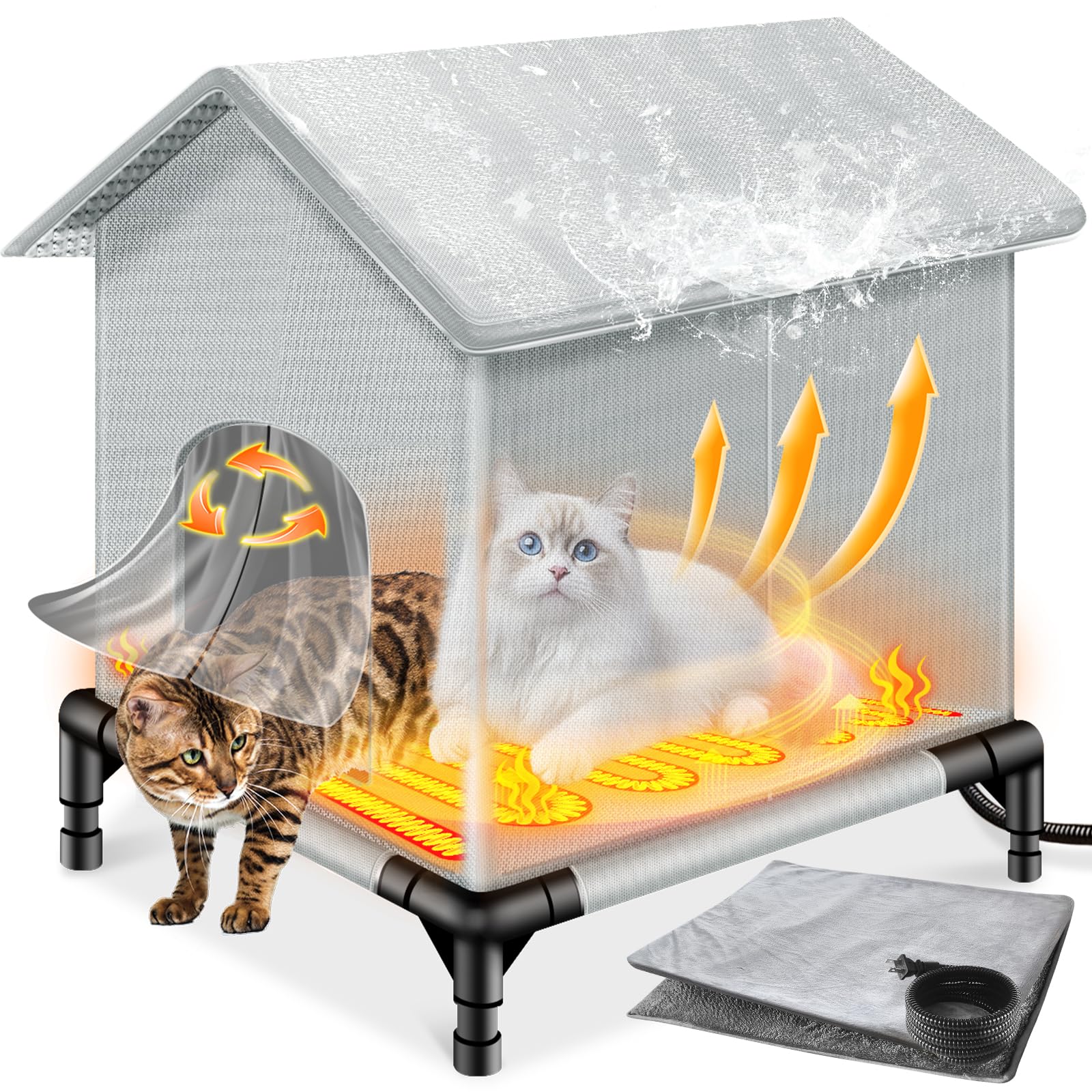 Heated Outdoor Cat House for Winter - Weatherproof Insulated Shelter with Heater for Cats & Small Pets (Large Size) | Perfect for Backyards, Porches & Cold Weather Protection