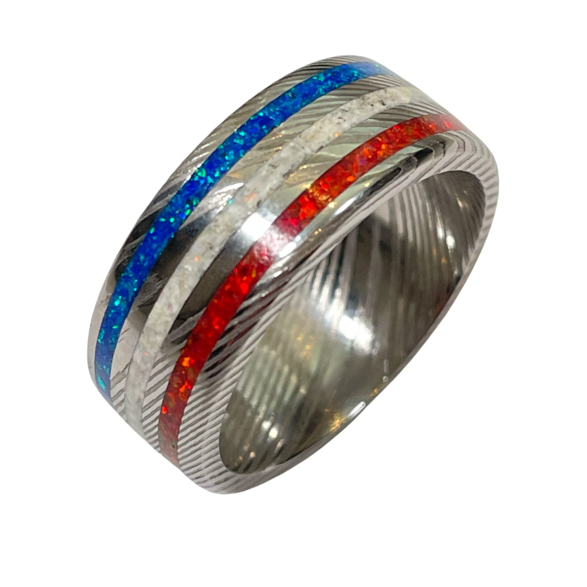 Patriot Ring - Red, White & Blue Stainless Steel Damascus Ring for Men, Size 10.5 | Patriotic Jewelry Gift for Veterans, Independence Day & American Pride | Perfect for 4th of July, Memorial Day & Military Appreciation