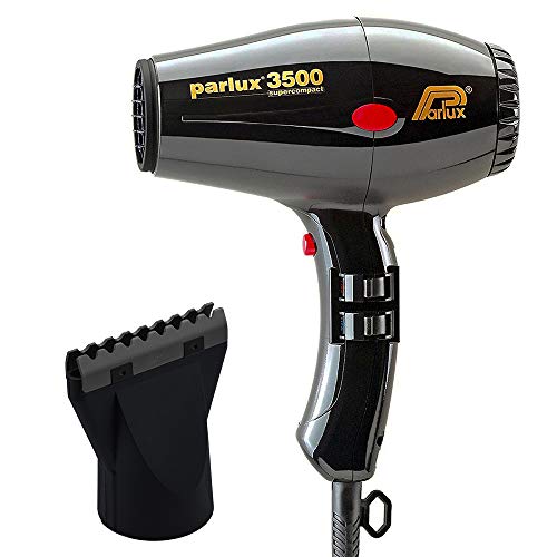 Parlux 3500 Super Compact Black Hair Dryer with M Hair Designs Hot Blow Attachment - Lightweight High-Speed Professional Blow Dryer for Fast Drying & Styling - Perfect for Salons, Home Use & Travel