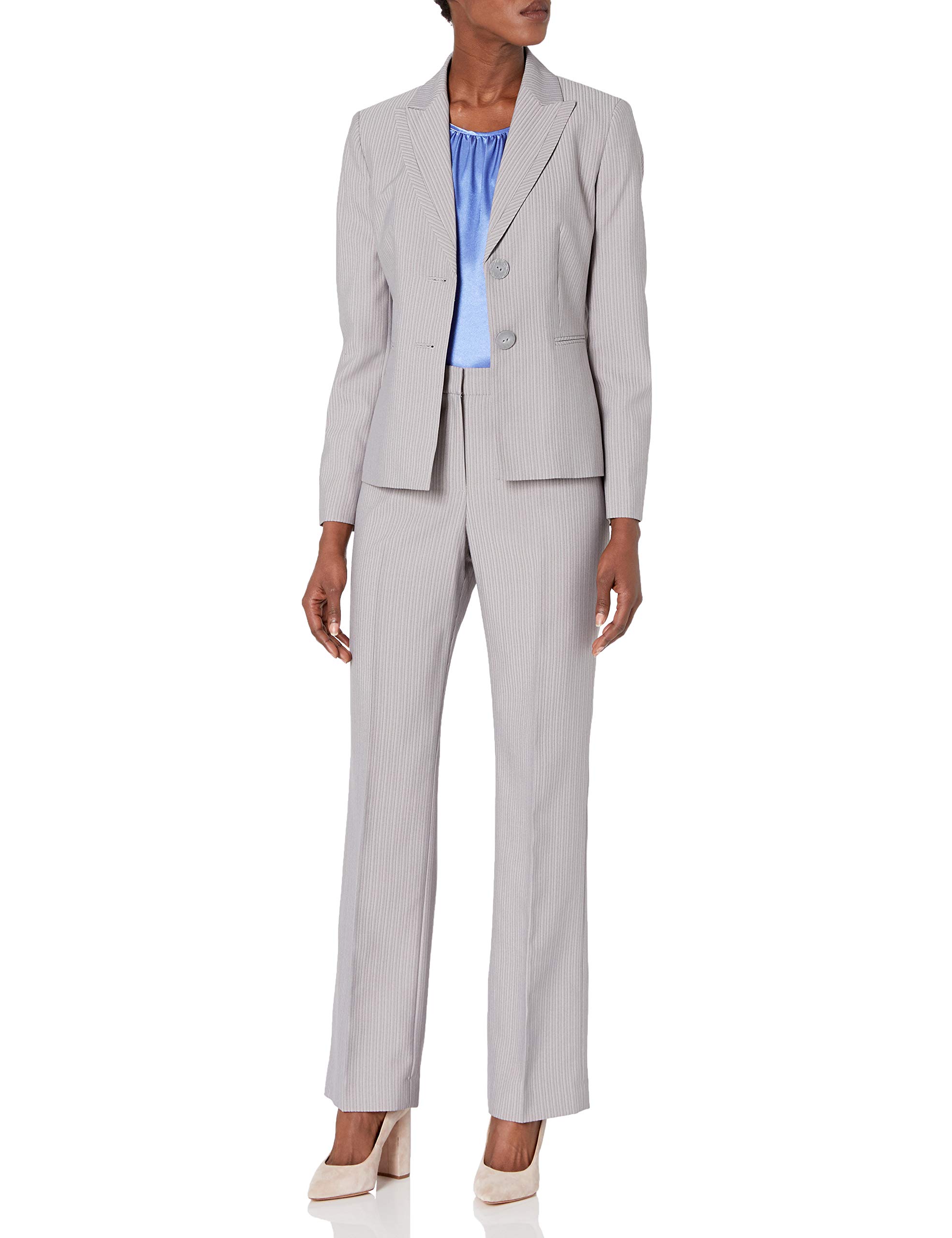 Le Suit Women's Pinstripe 2-Button Jacket & Pant Suit Set - Professional Business Attire for Office, Interviews & Formal Events