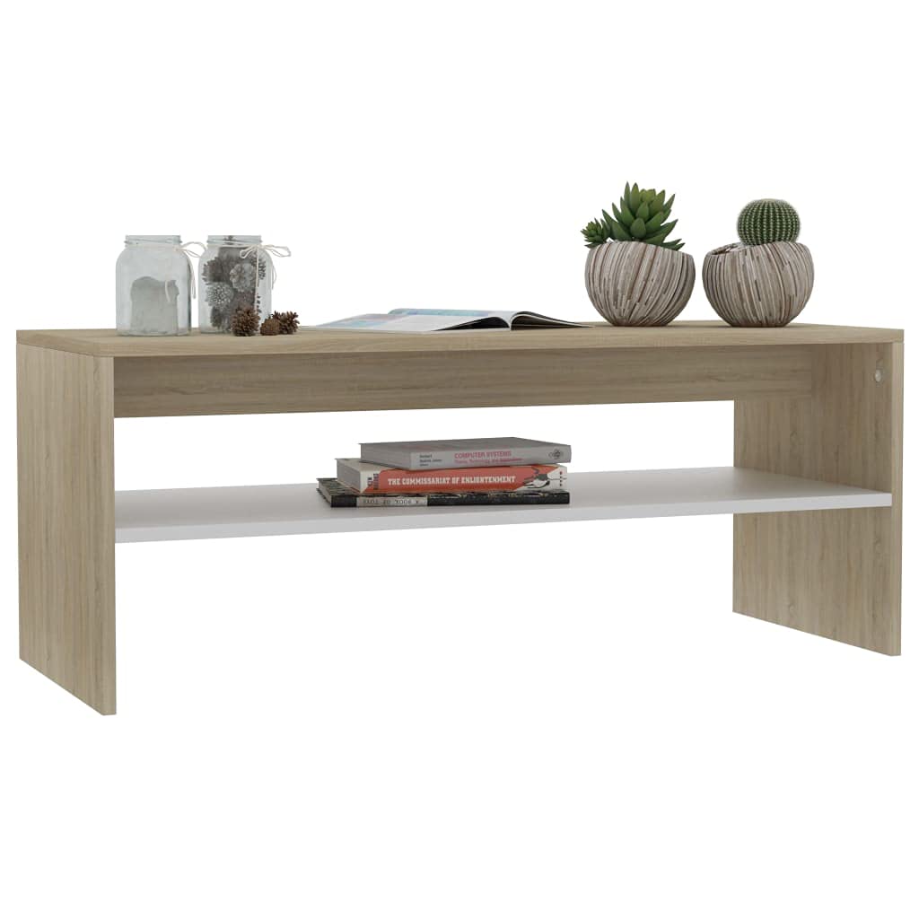 vidaXL Coffee Table with Shelf - Elegant Engineered Wood Living Room Centerpiece in White & Sonoma Oak - Durable & Multifunctional for Home Decor, Entertaining & Storage | Perfect for Small Spaces, Apartments & Modern Interiors